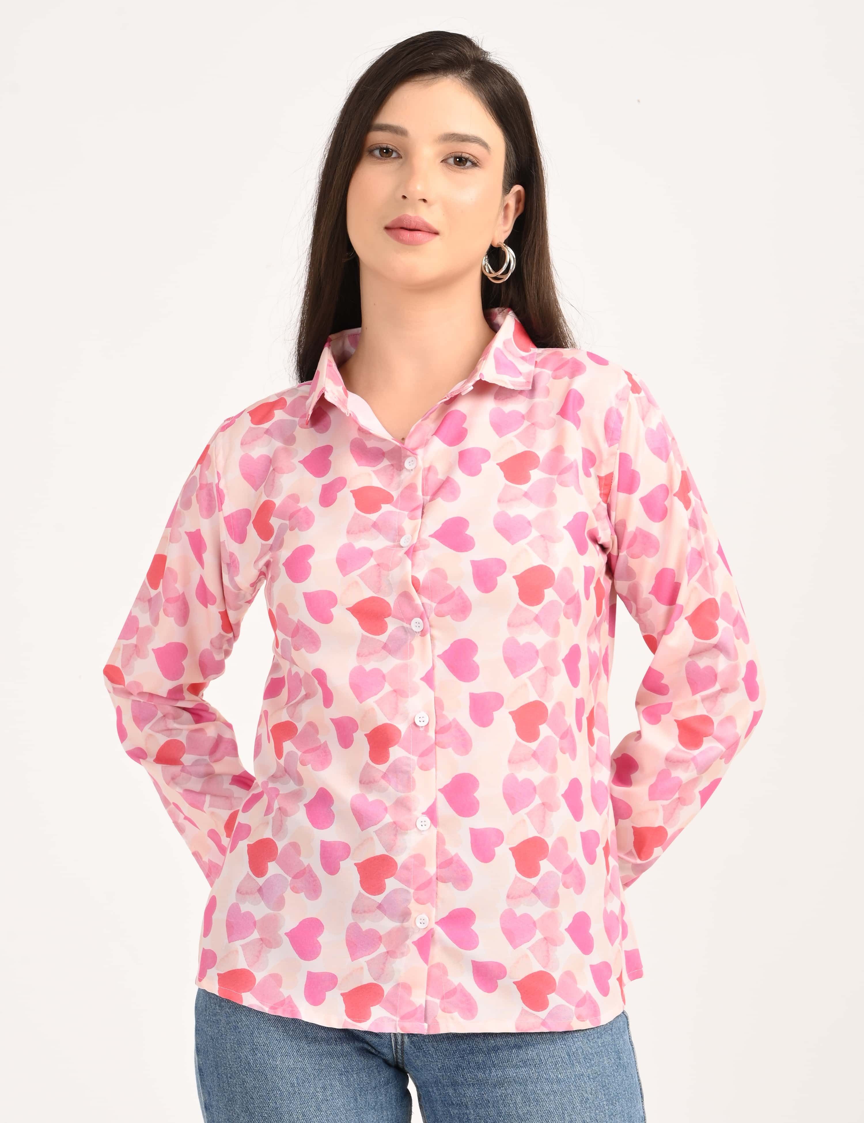 Women Regular Fit Printed Cut Away Collar Casual Shirt