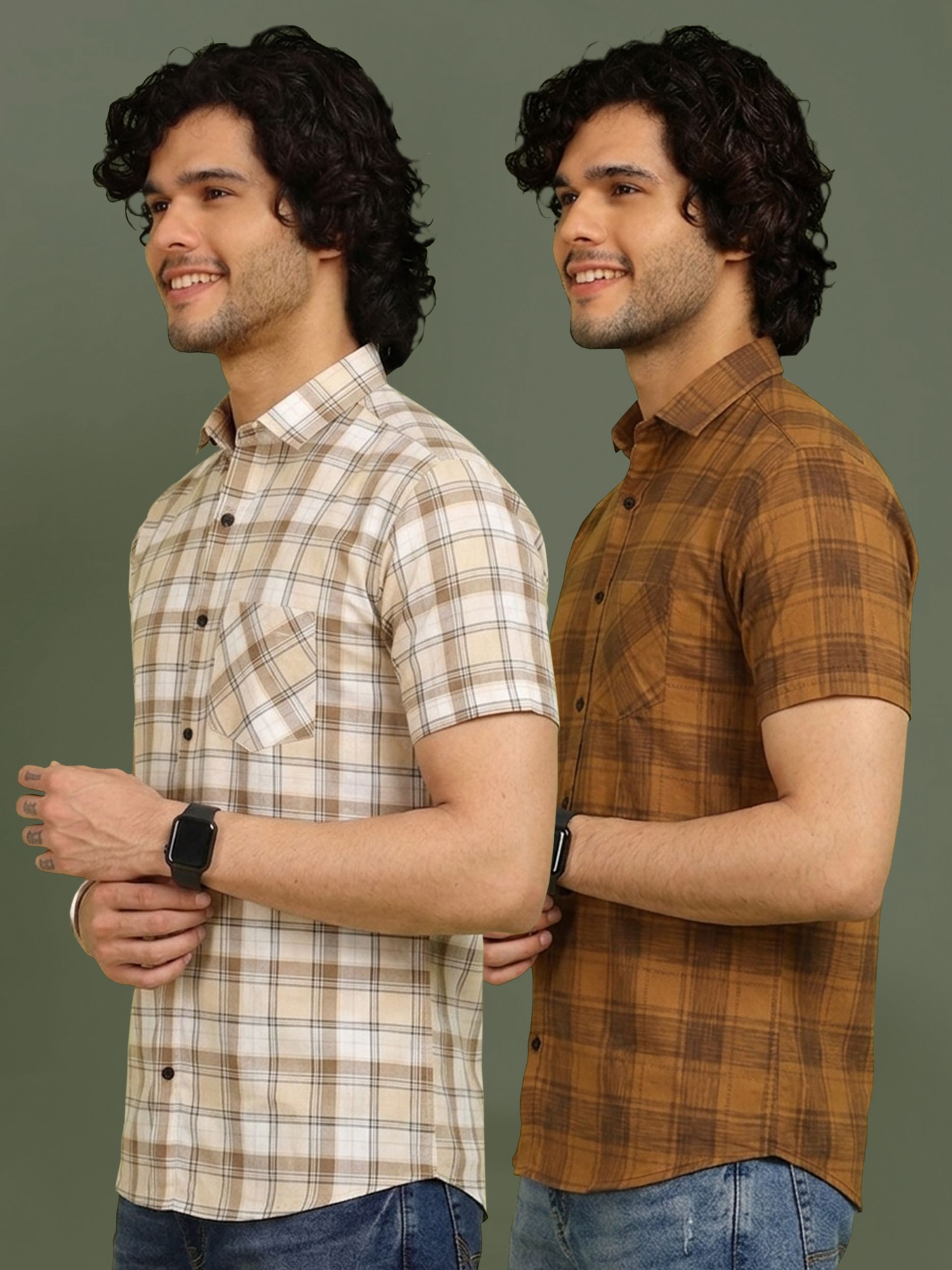 metronaut Men Regular Fit Checkered Spread Collar Casual Shirt-picture-35