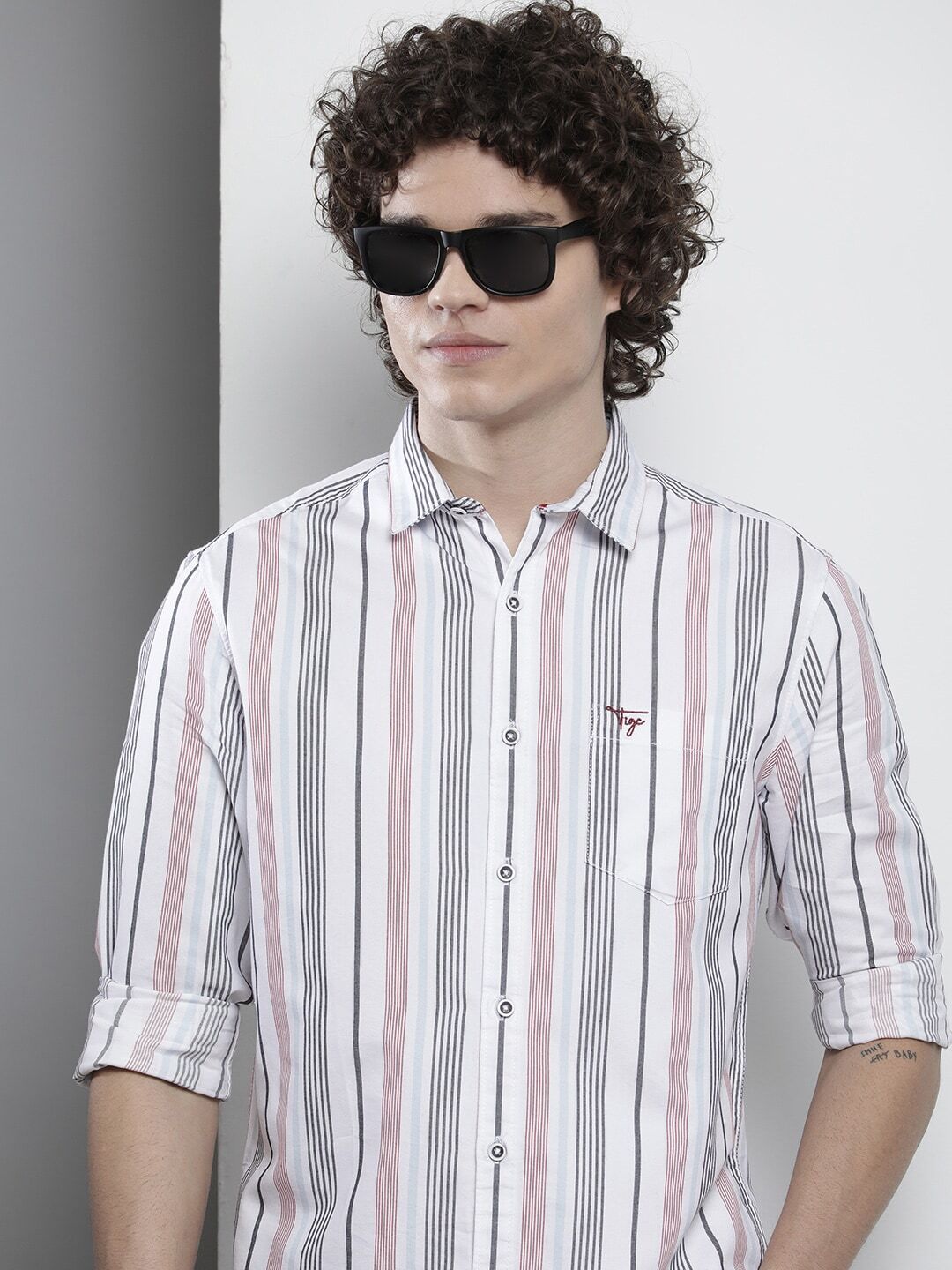 the indian garage co. Men Regular Fit Striped Cut Away Collar Casual Shirt-picture-33