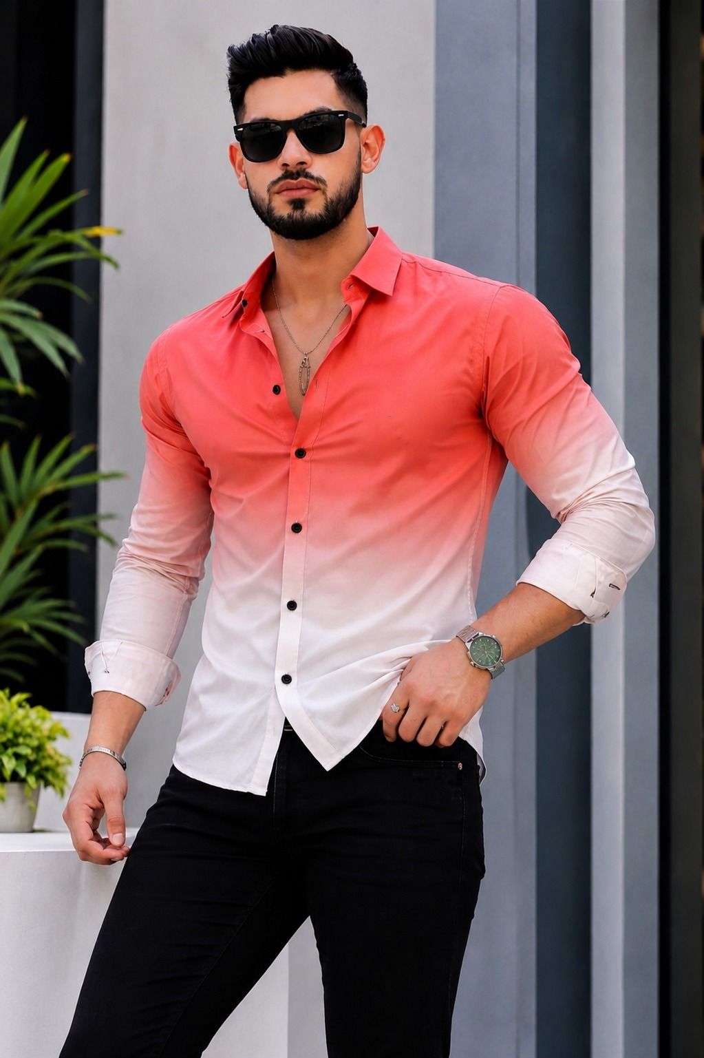 sh fsn Men Slim Fit Dyed/Ombre Spread Collar Party Shirt-picture-13