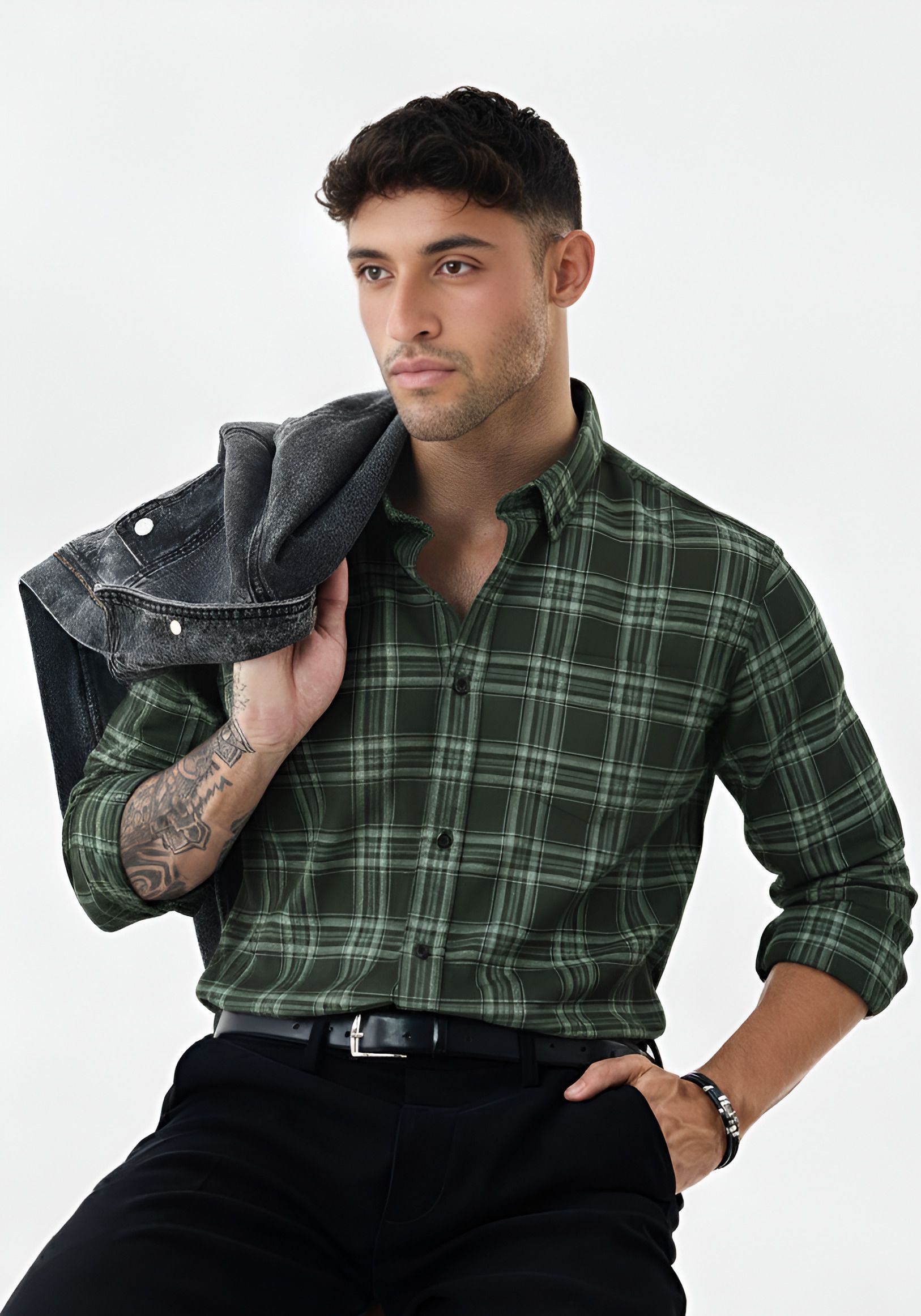 Men Slim Fit Checkered Spread Collar Casual Shirt-image-48