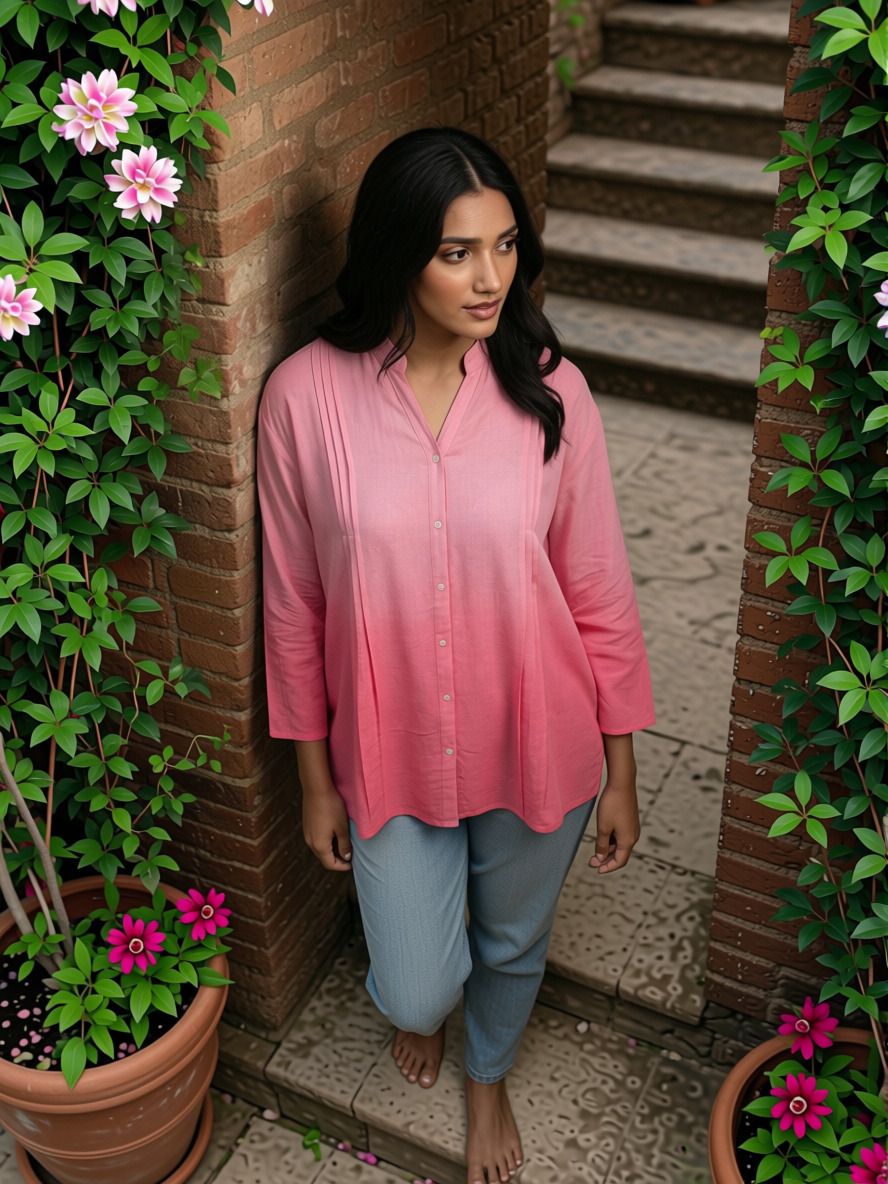 perfect productions Women NA Fit Dyed/Ombre Button Down Collar Casual Shirt-picture-17