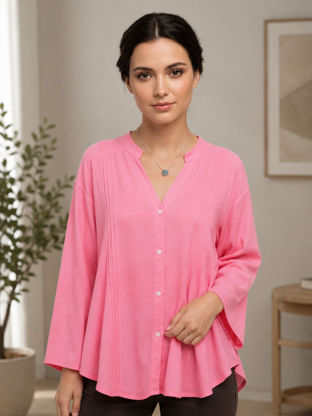 bhavya exports Women Regular Fit Solid Cut Away Collar Casual Shirt-picture-32