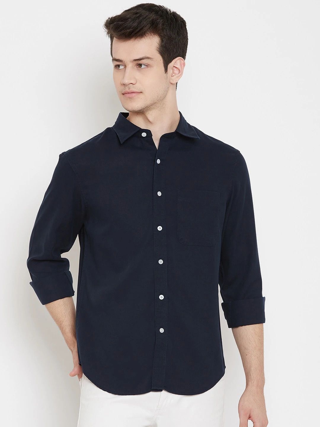 Men Regular Fit Solid Spread Collar Casual Shirt-image-2