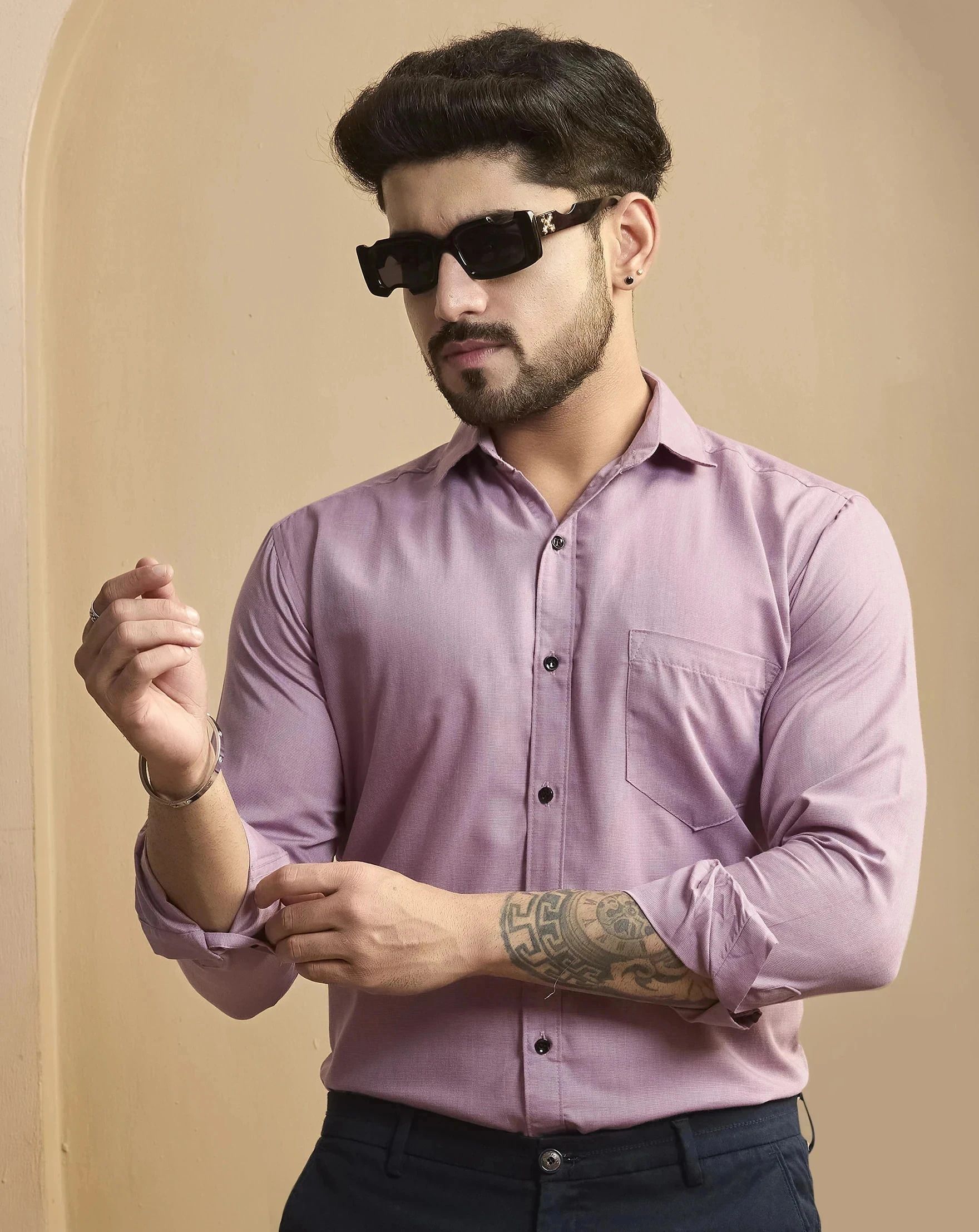 stoneberg Men Slim Fit Solid Spread Collar Formal Shirt-picture-18