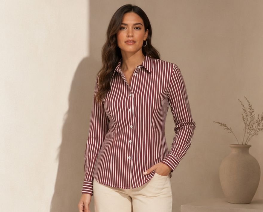 Women Tailored Fit Striped Spread Collar Casual Shirt-image-36