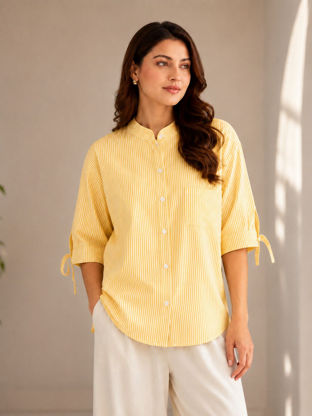 bahar collection Women Regular Fit Striped Mandarin Collar Casual Shirt-picture-38