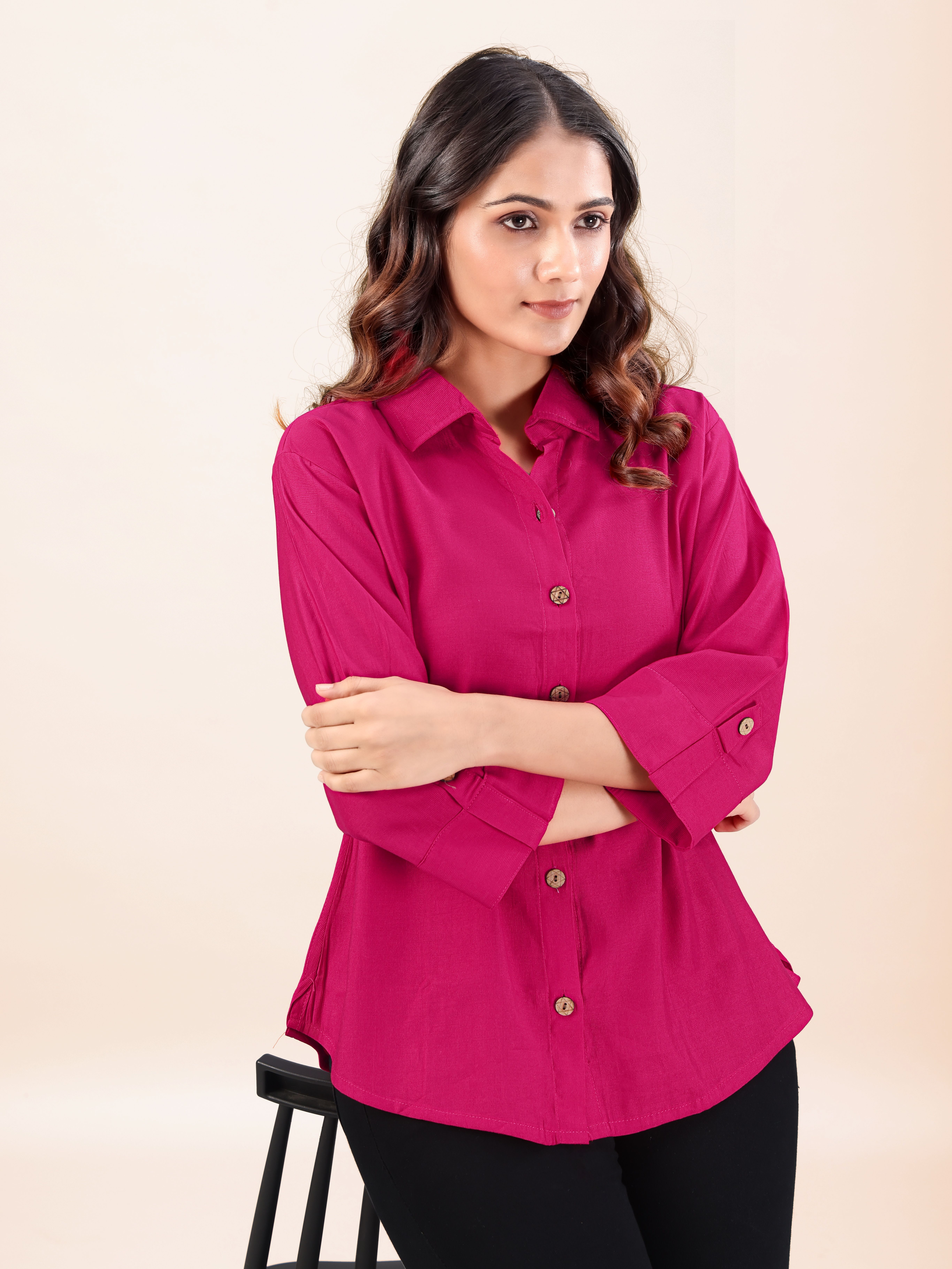 Women Regular Fit Solid Spread Collar Casual Shirt-image-15