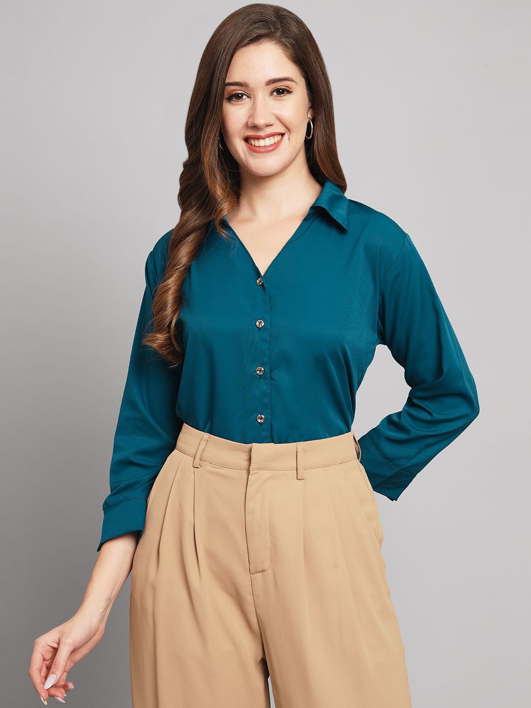 funday fashion Women Regular Fit Solid Spread Collar Casual Shirt-picture-27