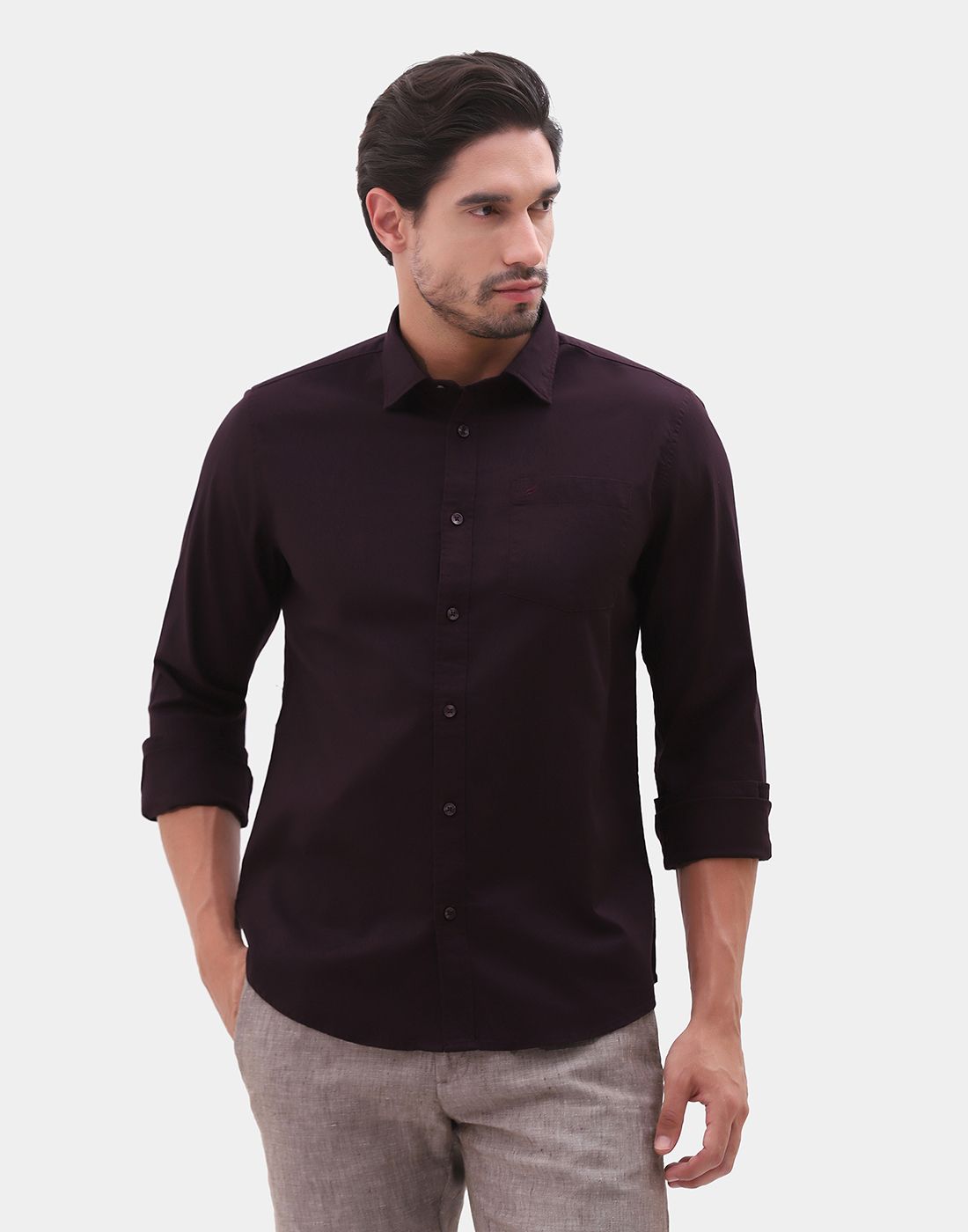 Men Slim Fit Printed Cut Away Collar Casual Shirt-image-25