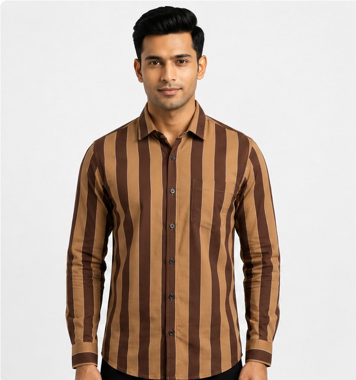 Men Tailored Fit Striped Spread Collar Casual Shirt-image-35