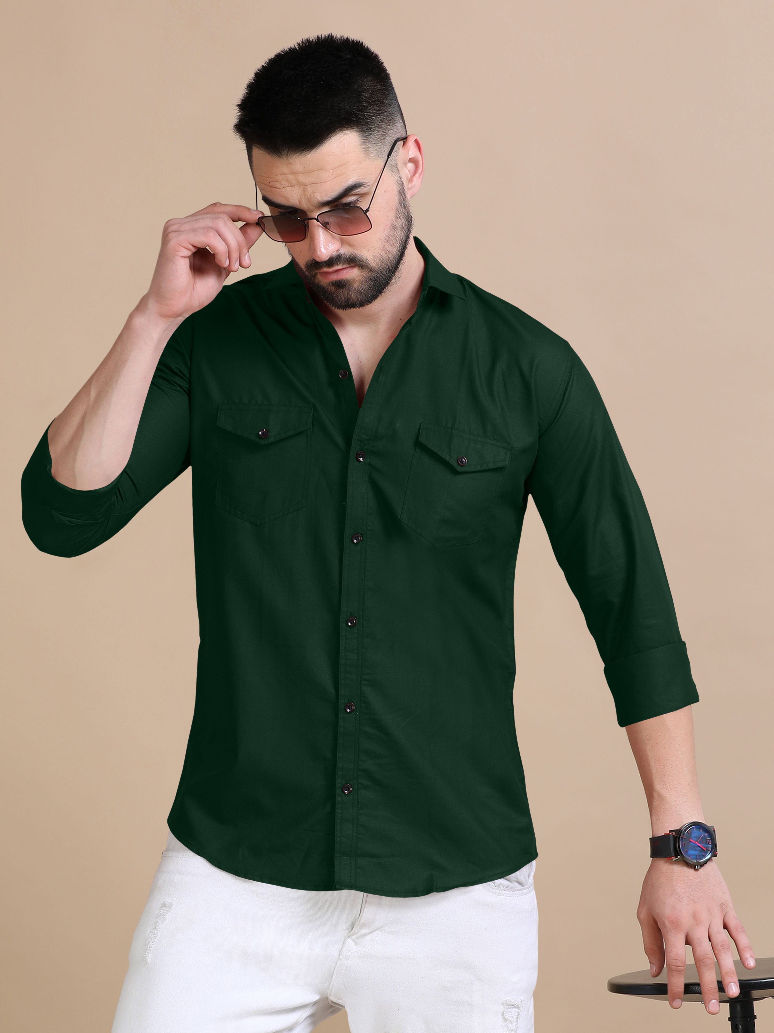 bromiyo Men Regular Fit Solid Spread Collar Casual Shirt-picture-23