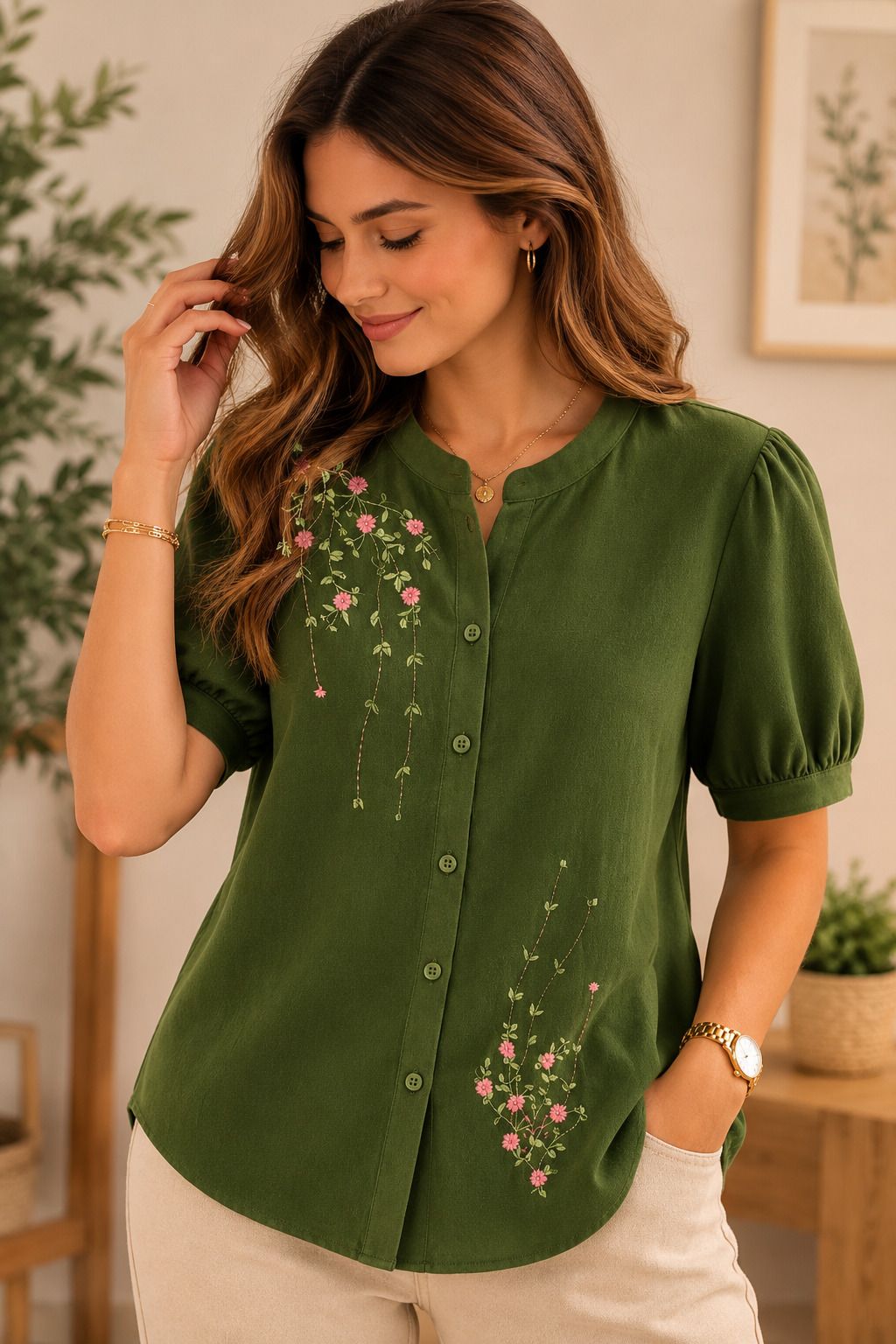 Women Relaxed Fit Fit Printed Mandarin Collar Casual Shirt-image-23