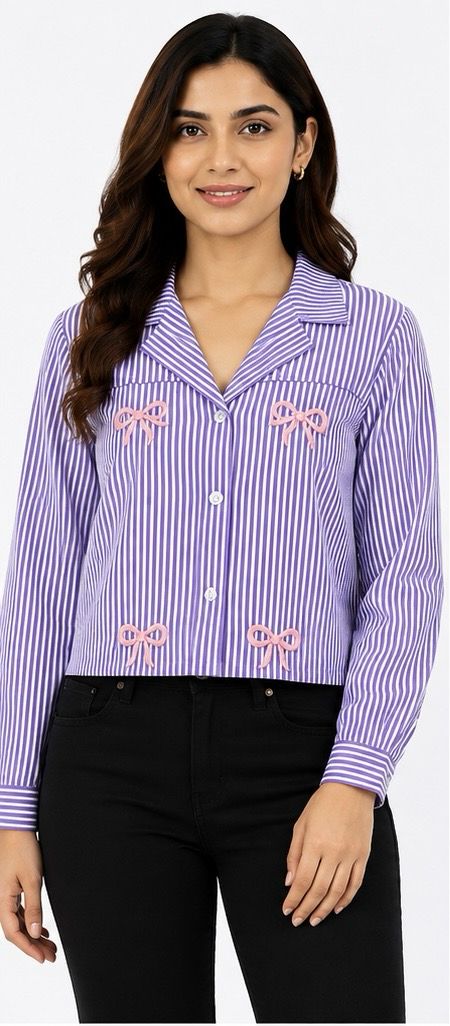 shirtwala Women Regular Fit Striped Spread Collar Formal Shirt-picture-16