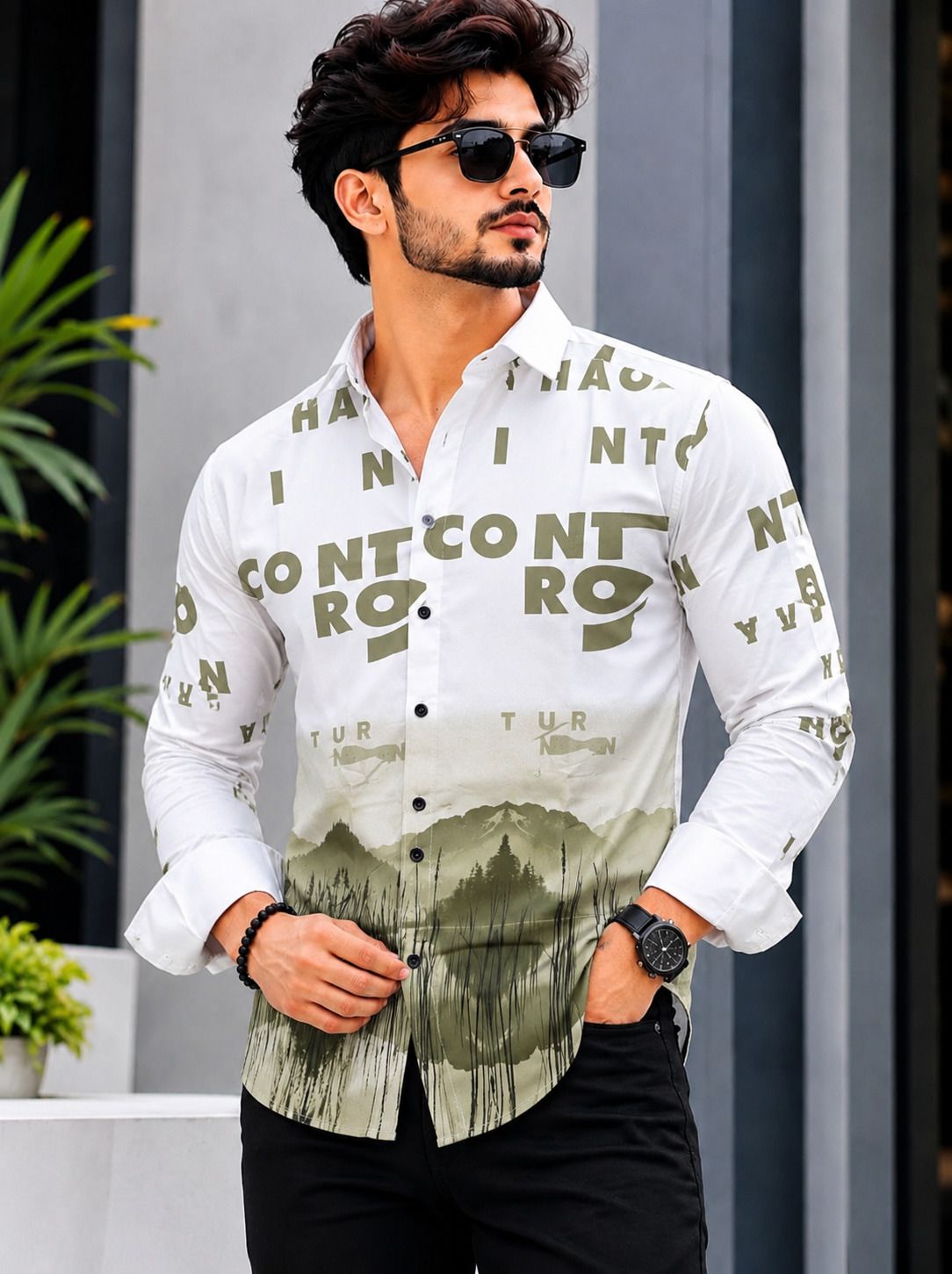 Men Tailored Fit Graphic Print Spread Collar Casual Shirt-image-35