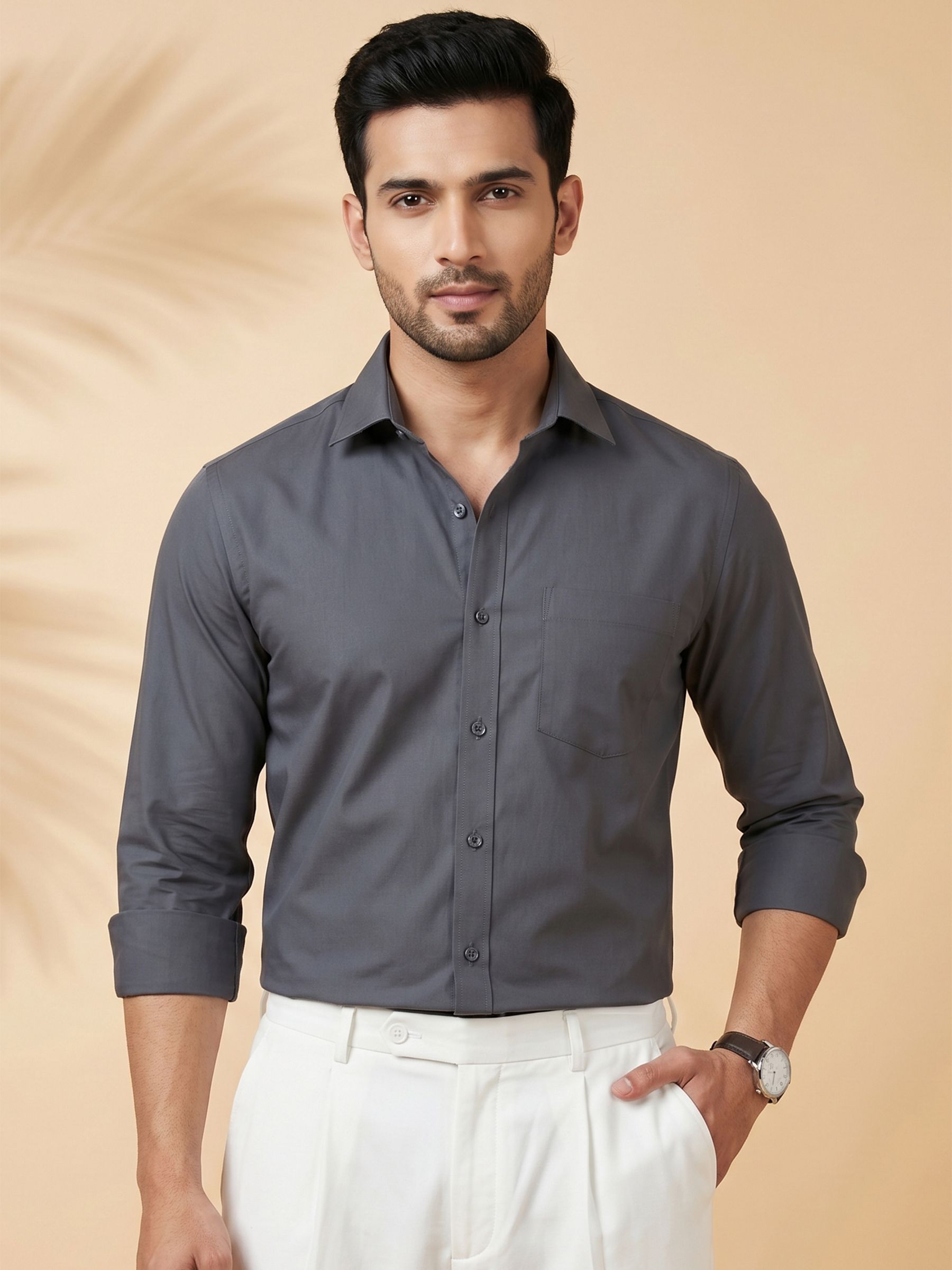 metronaut Men Regular Fit Solid Spread Collar Formal Shirt-picture-17