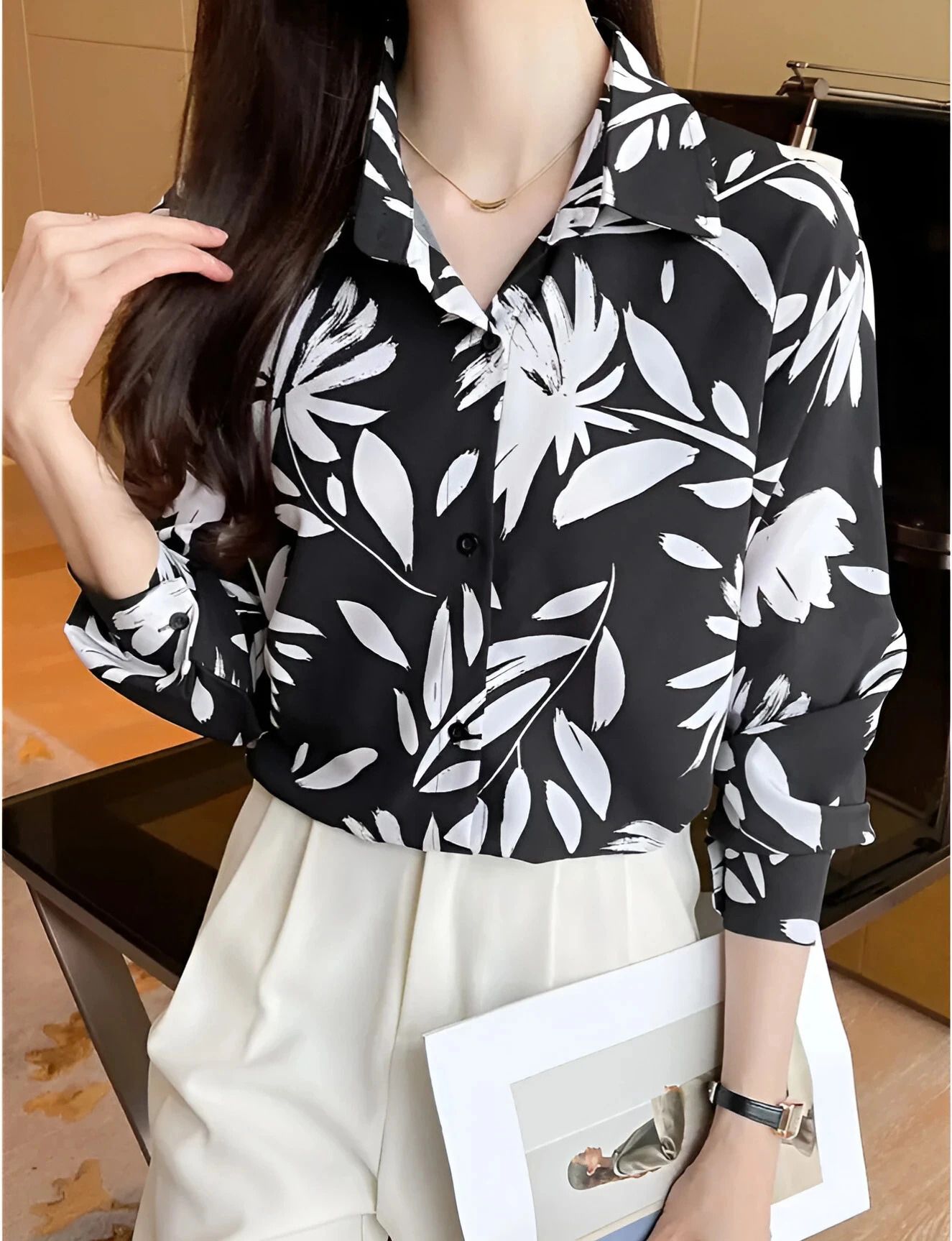 elvora Women Relaxed Fit Fit Printed Spread Collar Casual Shirt-picture-22