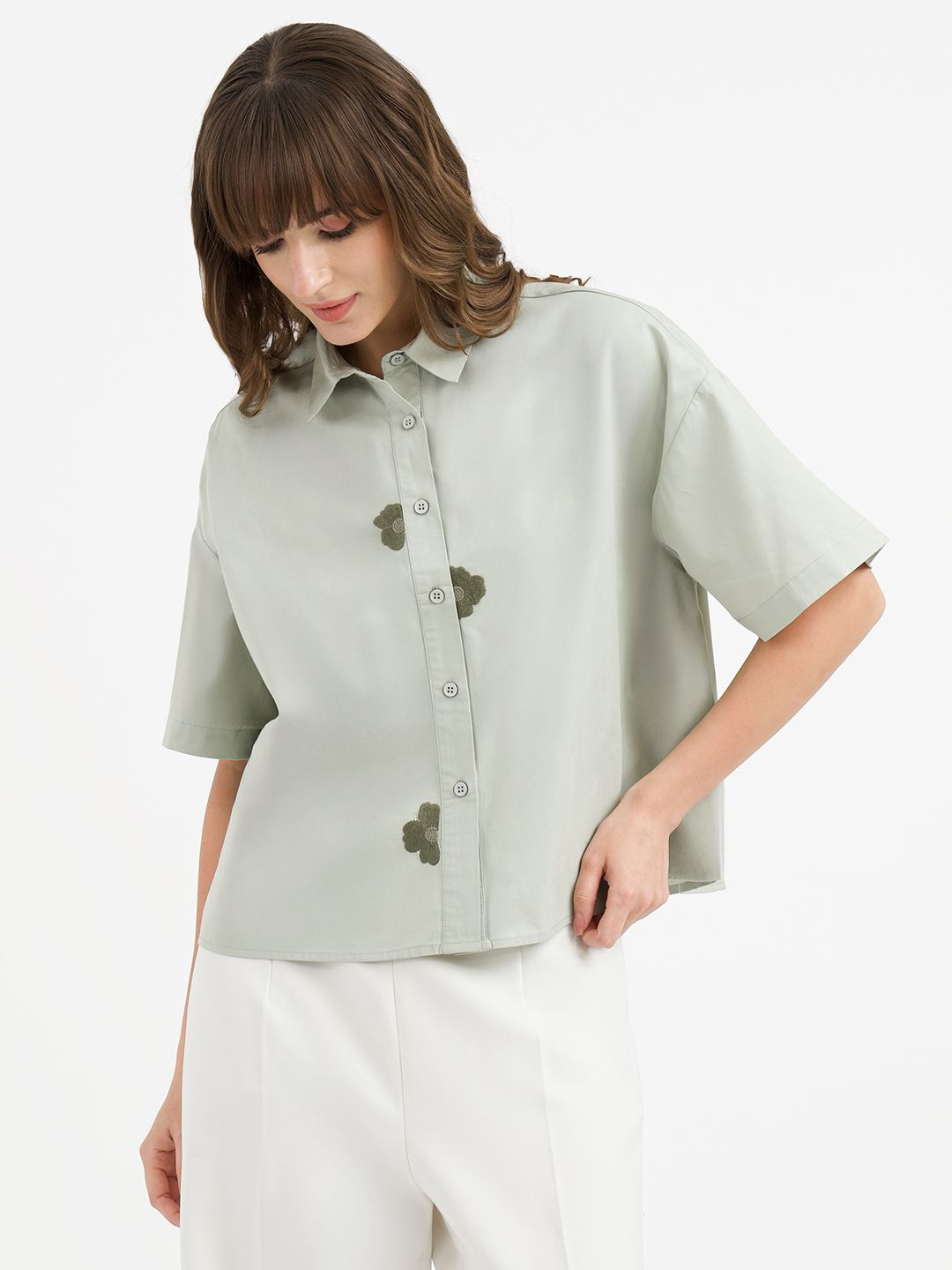 red tape Women Comfort Fit Fit Embroidered Ruffle Collar Casual Shirt-picture-10