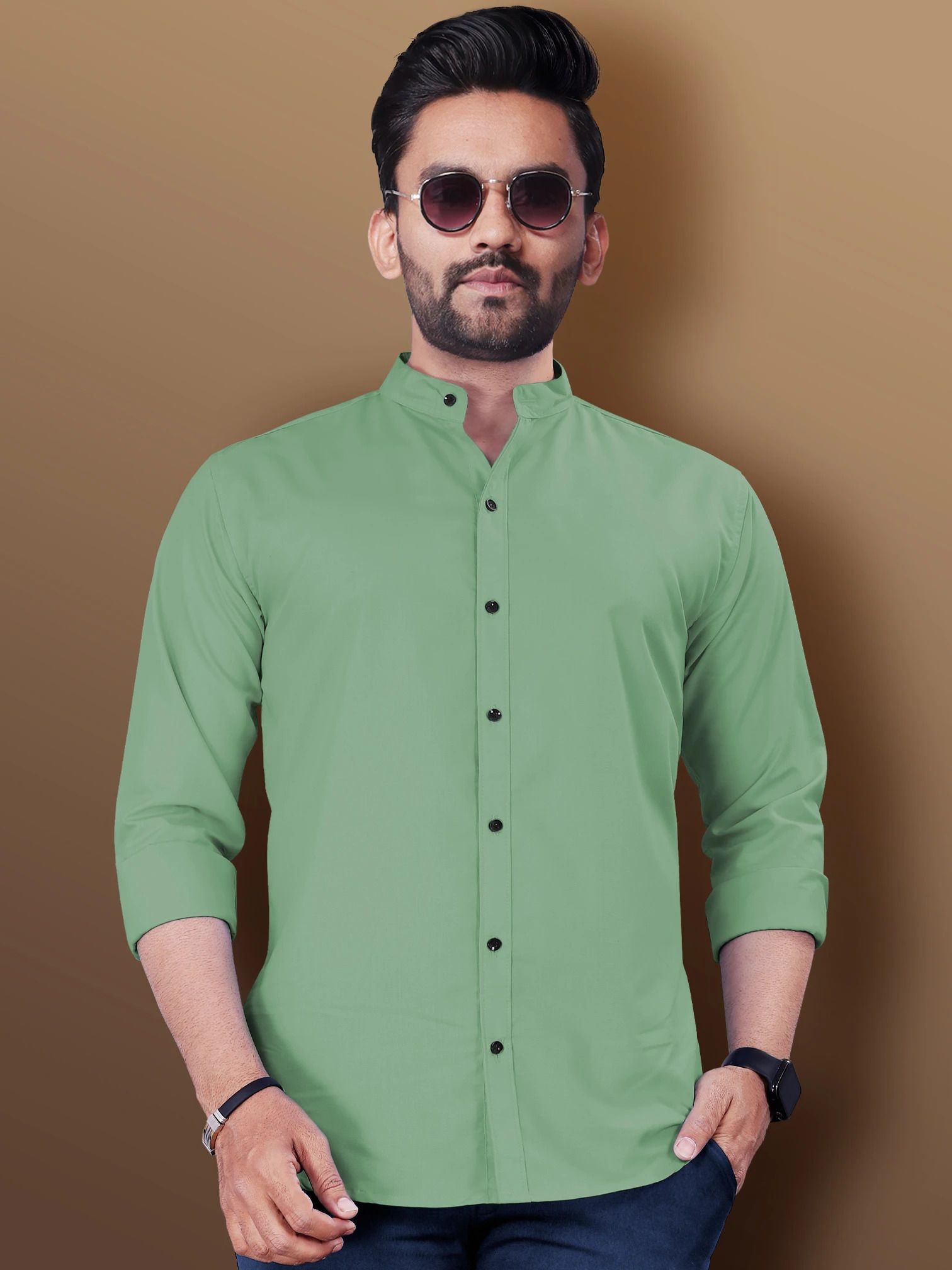 vebnor Men Slim Fit Solid Mandarin Collar Casual Shirt-picture-12