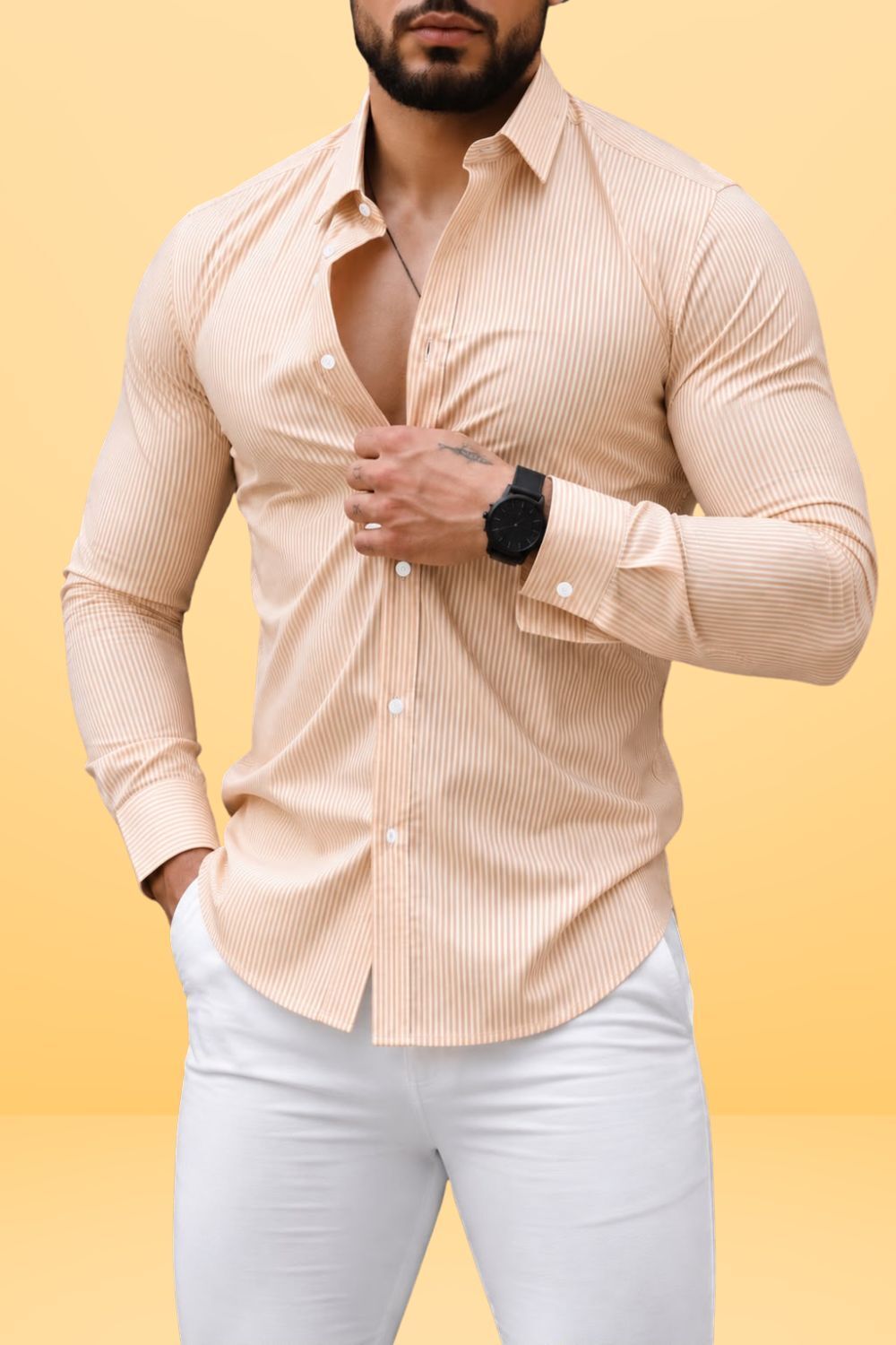 Men Regular Fit Striped Spread Collar Casual Shirt-image-5