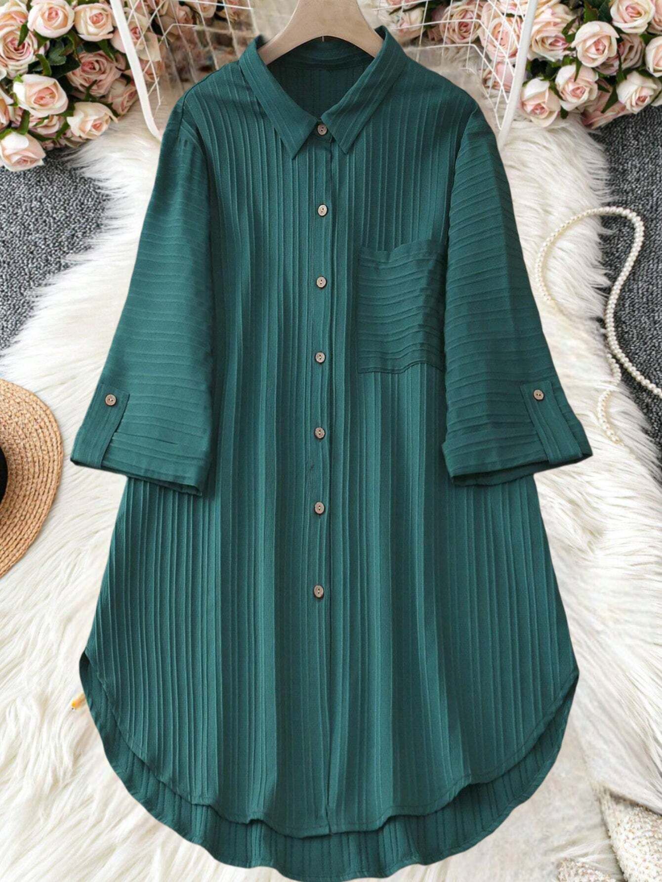 Women Regular Fit Self Design Button Down Collar Casual Shirt