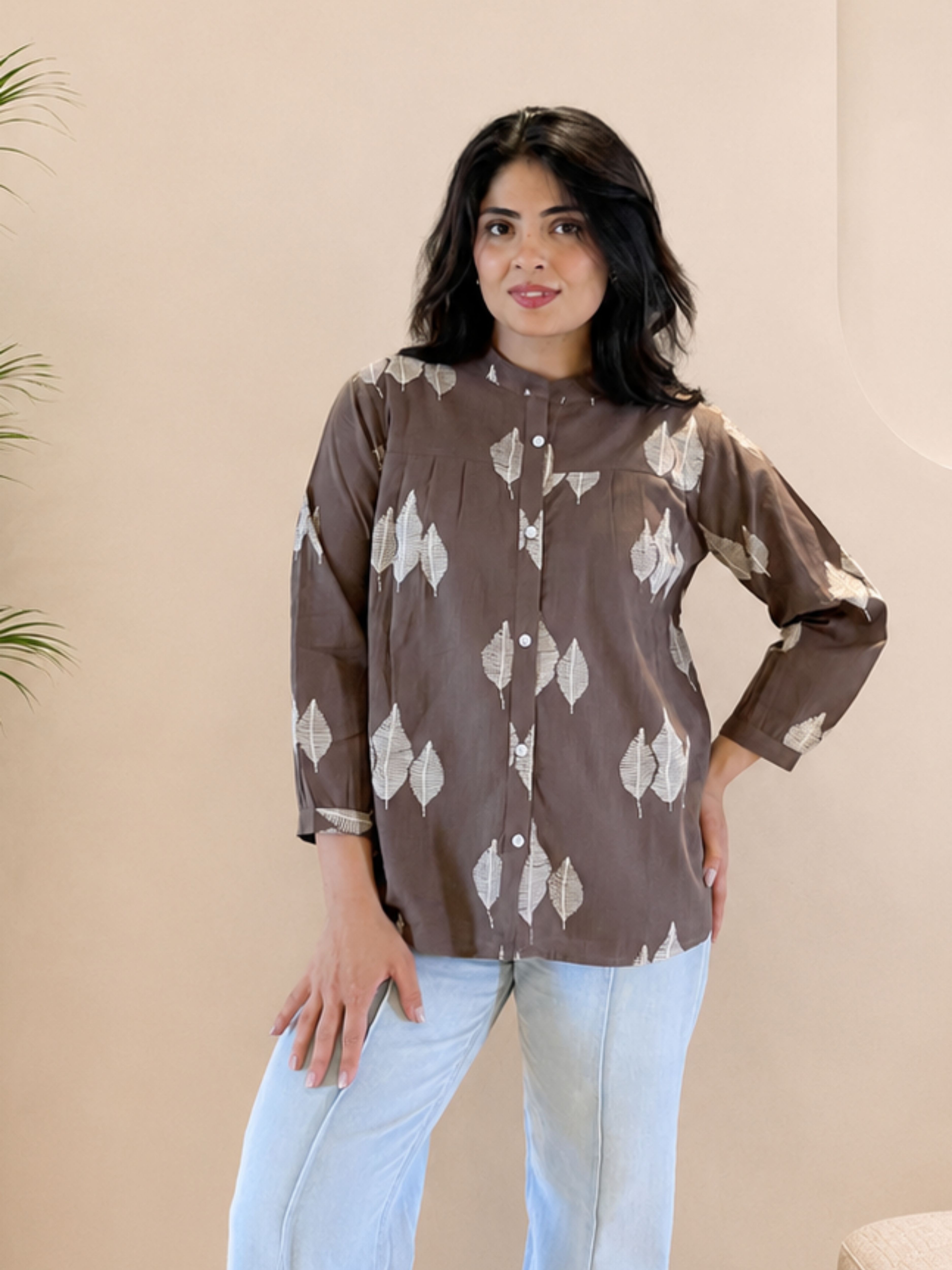 maaesa Women Regular Fit Printed Mandarin Collar Casual Shirt-picture-15