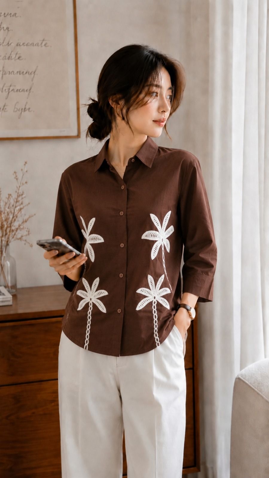 Women Regular Fit Embroidered Spread Collar Casual Shirt-image-43