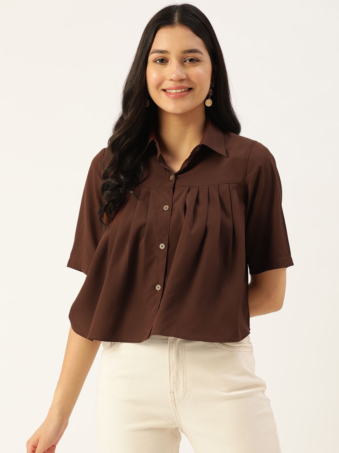 slenor Women Boxy Fit Striped Spread Collar Casual Shirt-picture-15