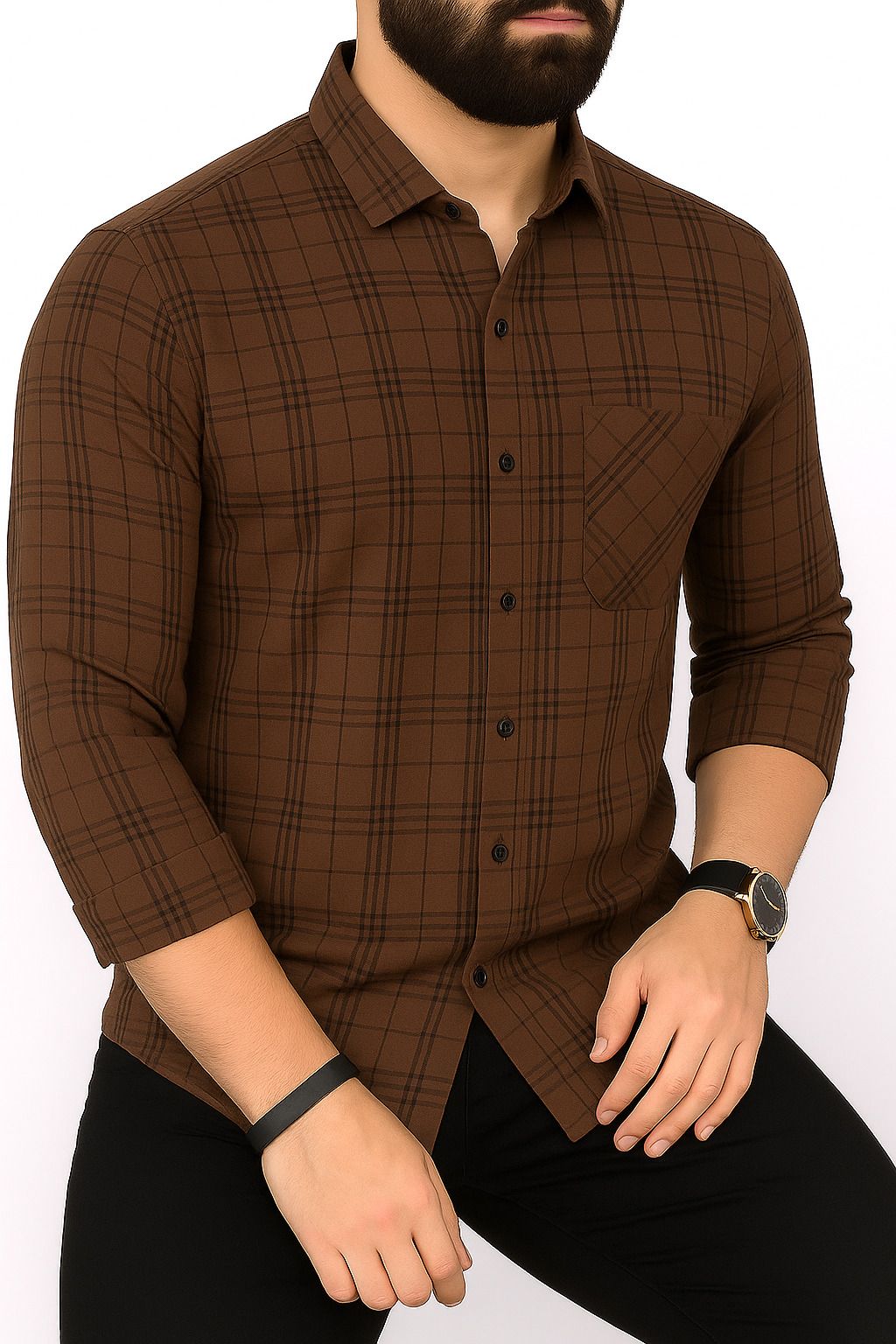 Men Regular Fit Checkered Spread Collar Casual Shirt