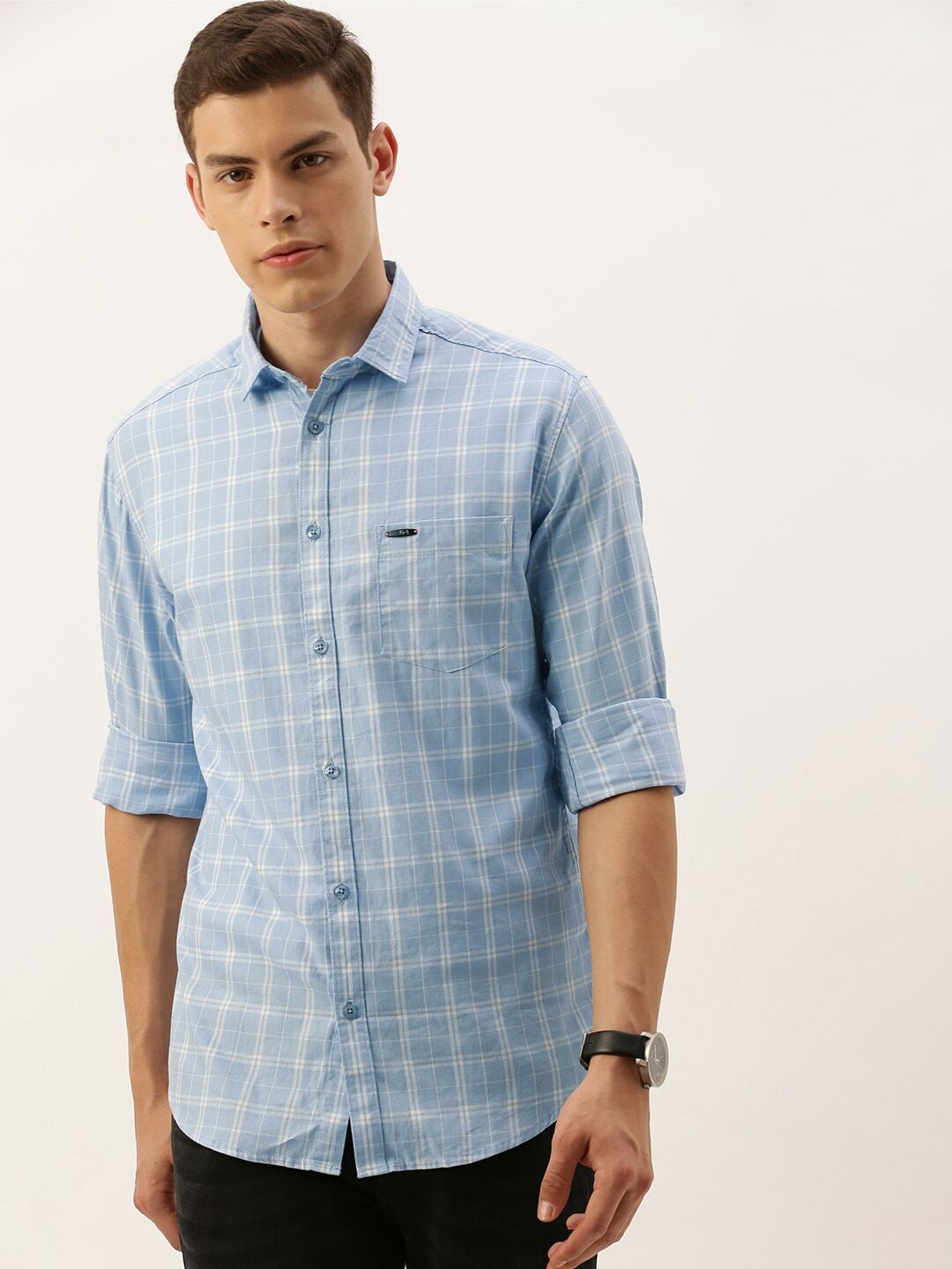 the indian garage co. Men Slim Fit Checkered Spread Collar Casual Shirt-picture-10