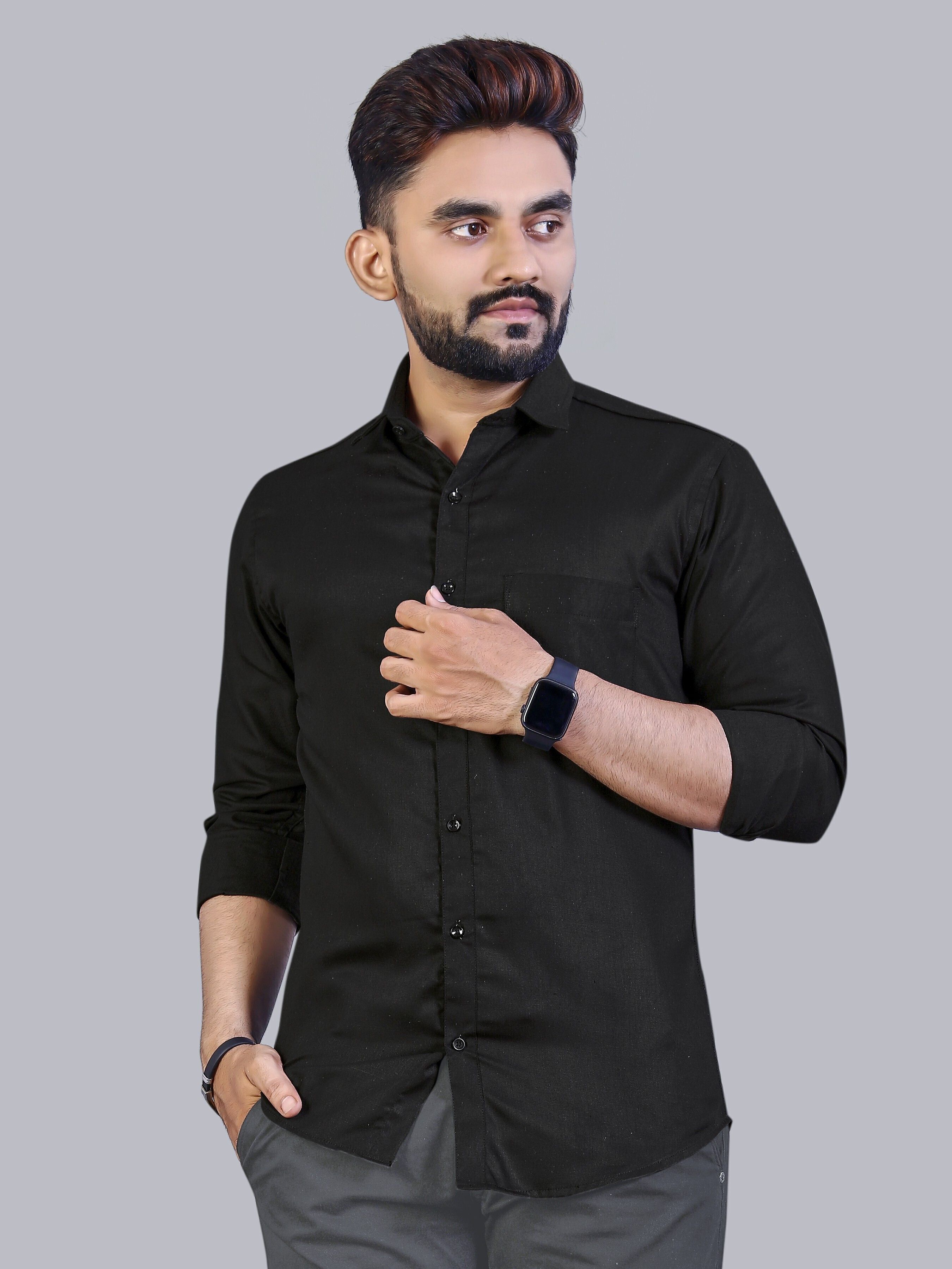 Men Regular Fit Solid Spread Collar Casual Shirt-image-13