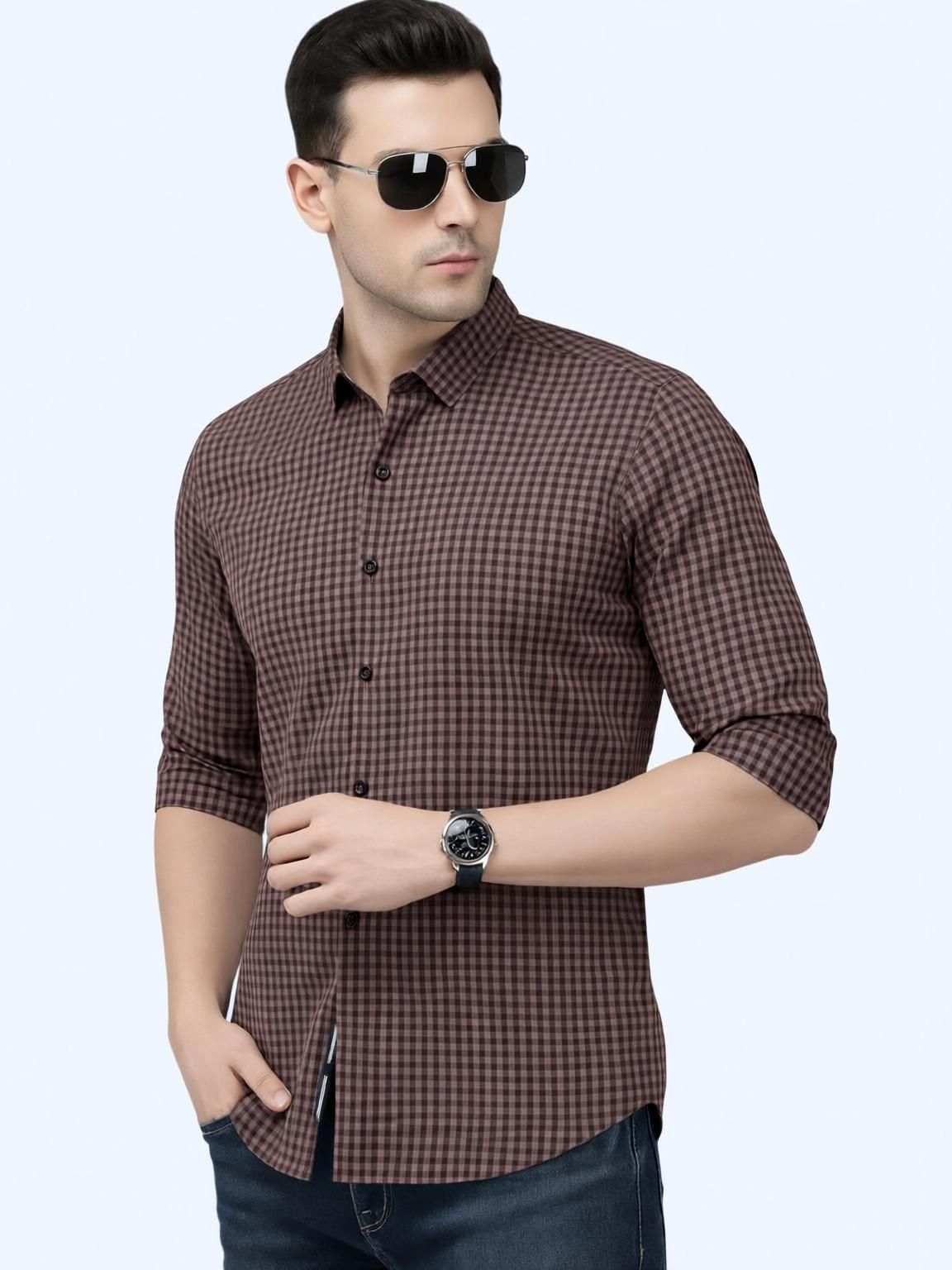 yellowdash Men Regular Fit Checkered Spread Collar Casual Shirt-picture-22