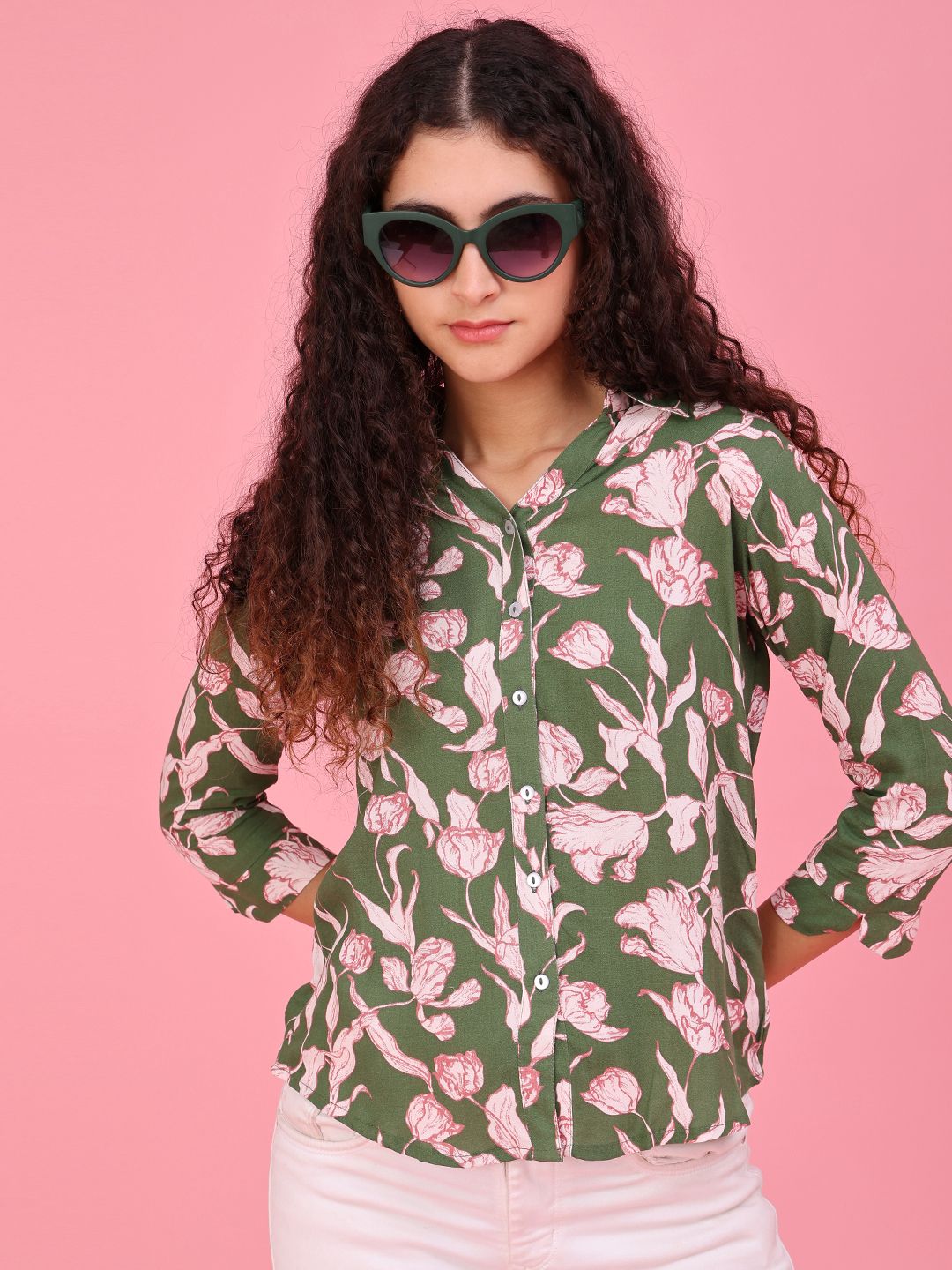 v-mart Women Regular Fit Printed Spread Collar Casual Shirt-picture-32