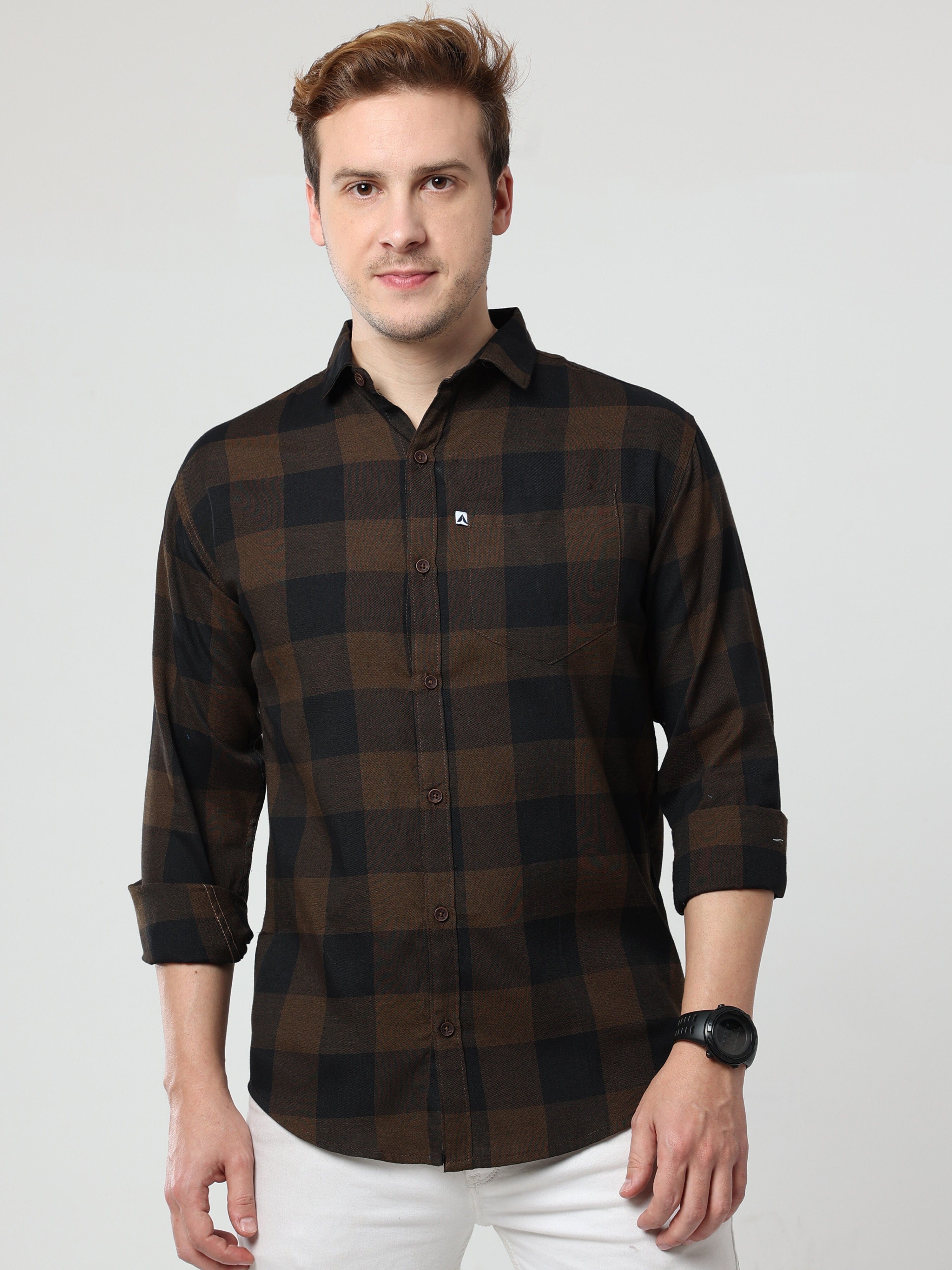 allwin paul Men Regular Fit Checkered Cut Away Collar Casual Shirt-picture-22