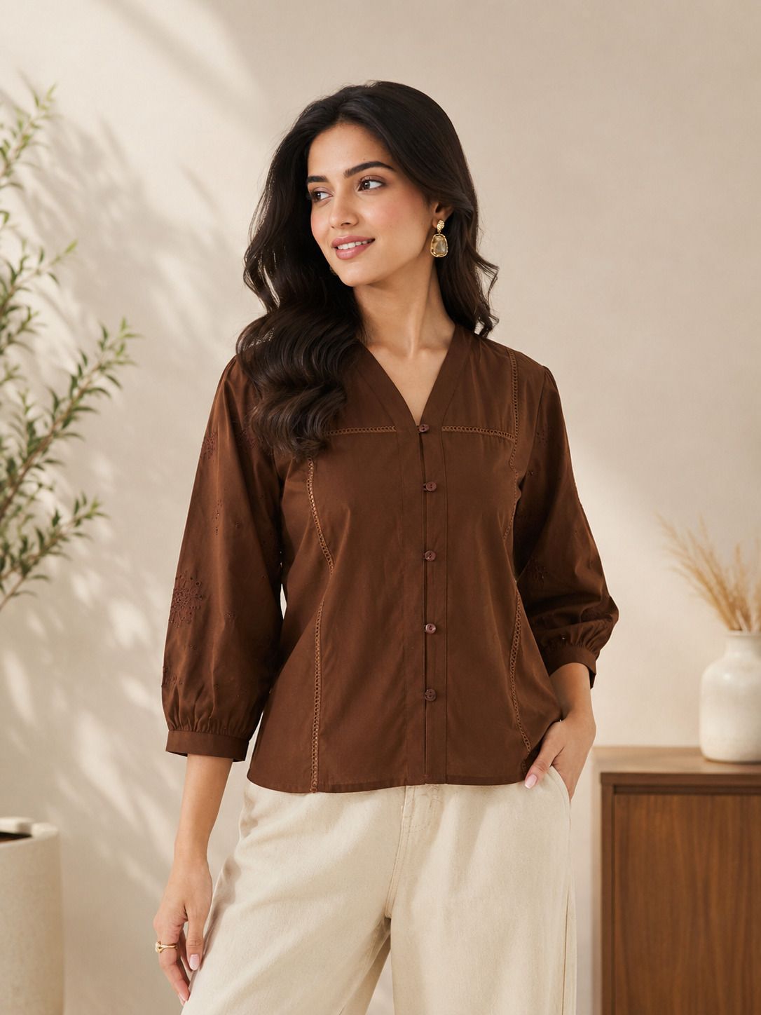 j turritopsis Women Regular Fit Embroidered Collarless Collar Casual Shirt-picture-22