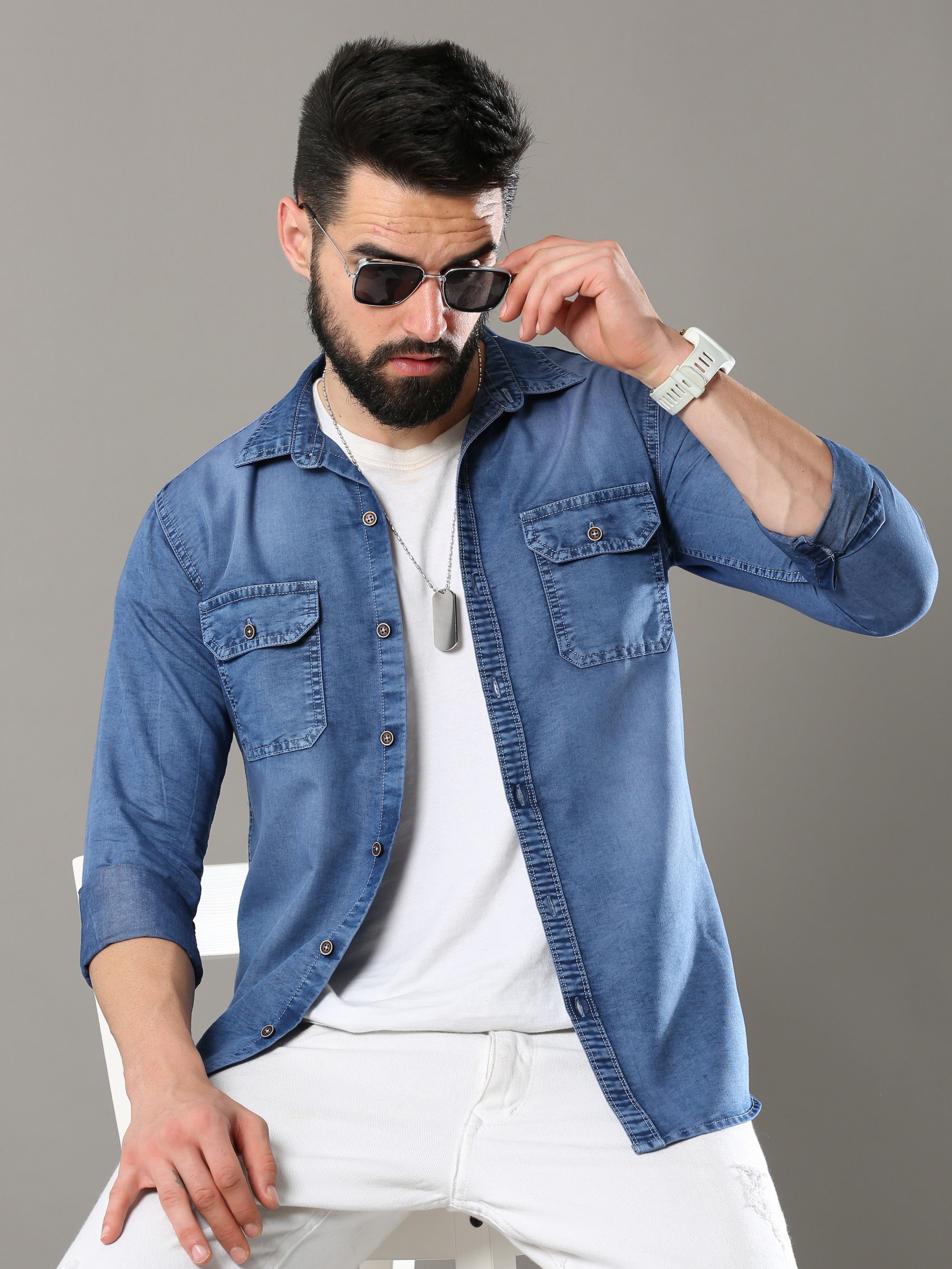 carbonn cloth Men Regular Fit Washed Cut Away Collar Casual Shirt-picture-19