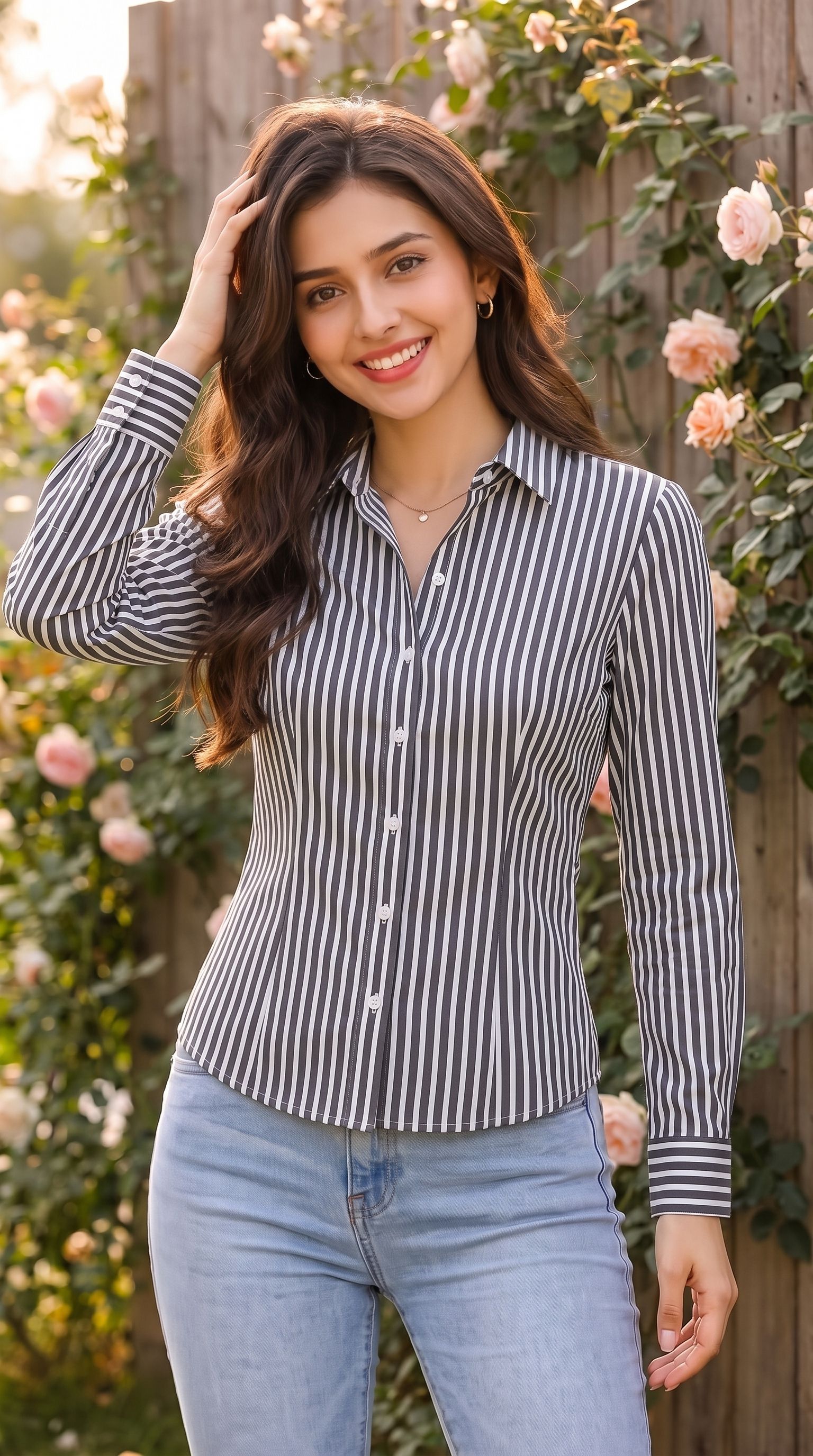 just shop Women Slim Fit Striped Spread Collar Casual Shirt-picture-11