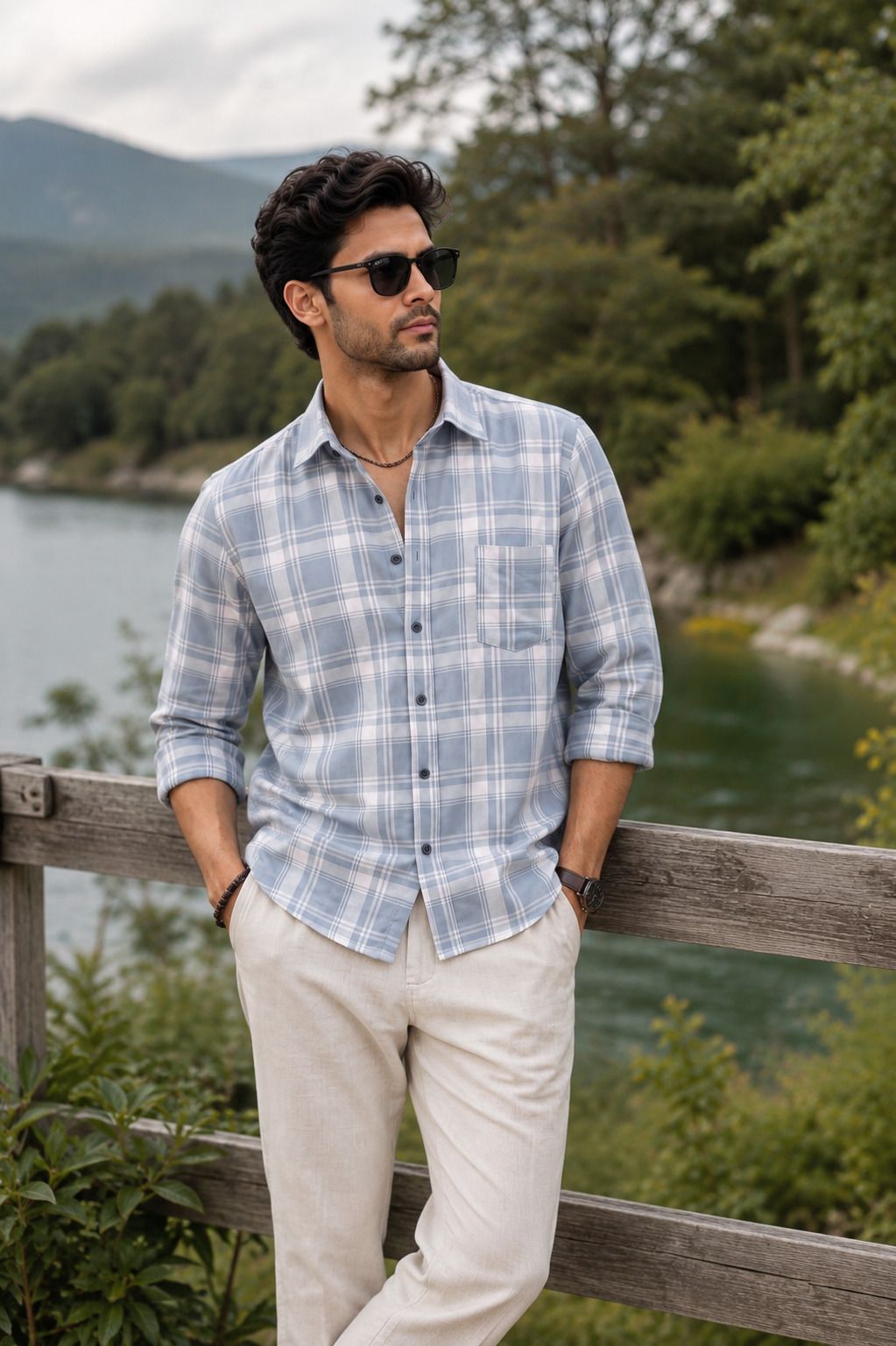 Men Regular Fit Checkered Curved Collar Casual Shirt-image-31
