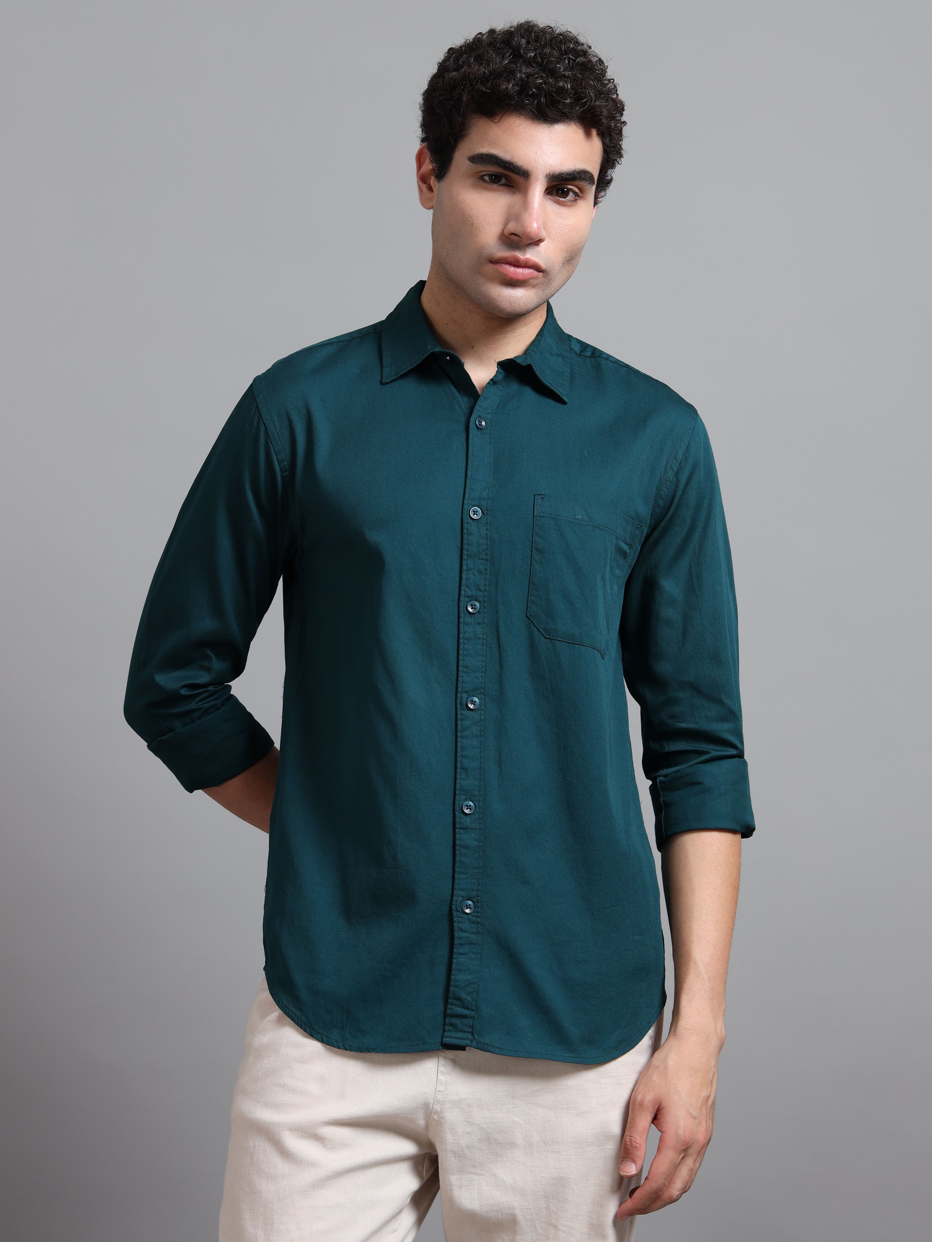 proword Men Slim Fit Solid Spread Collar Casual Shirt-picture-24