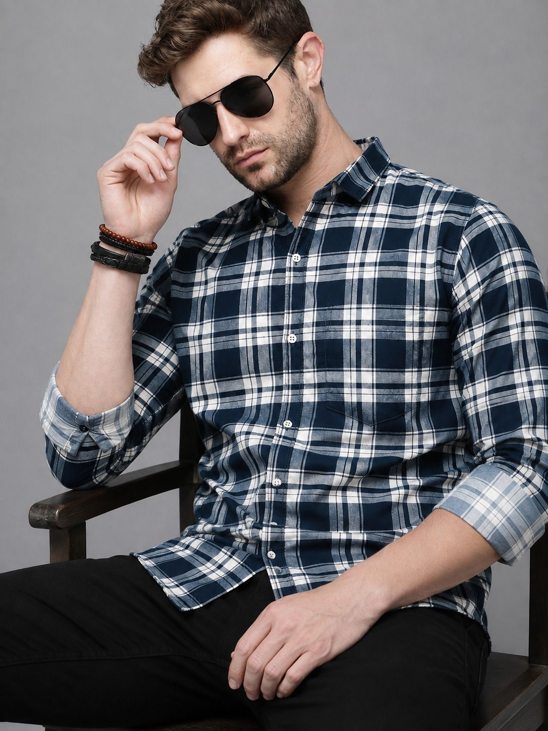 roadster Men Regular Fit Checkered Spread Collar Casual Shirt-picture-16