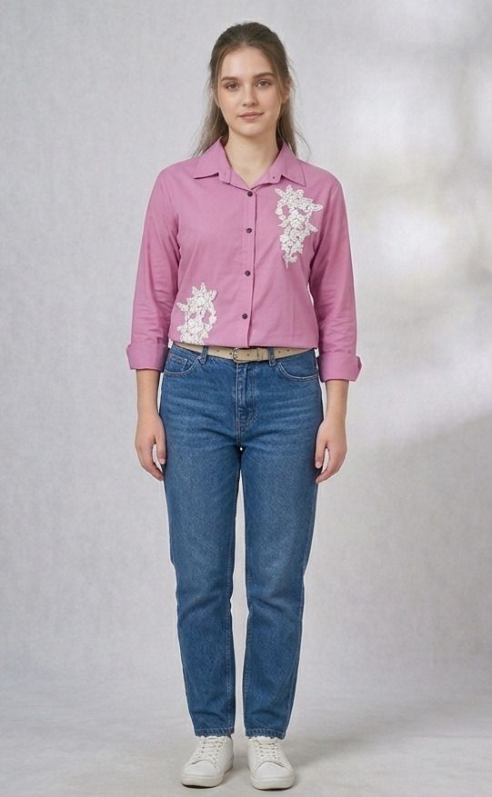 Women Regular Fit Embroidered Spread Collar Casual Shirt-image-10