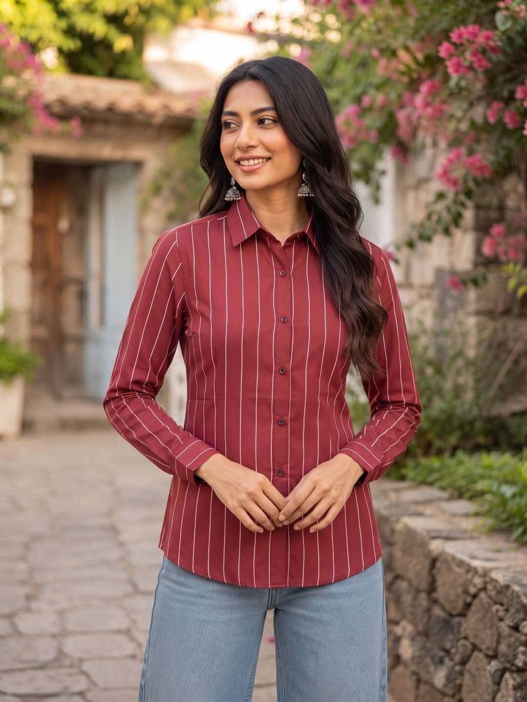 tinz Women Regular Fit Striped Spread Collar Casual Shirt-picture-39