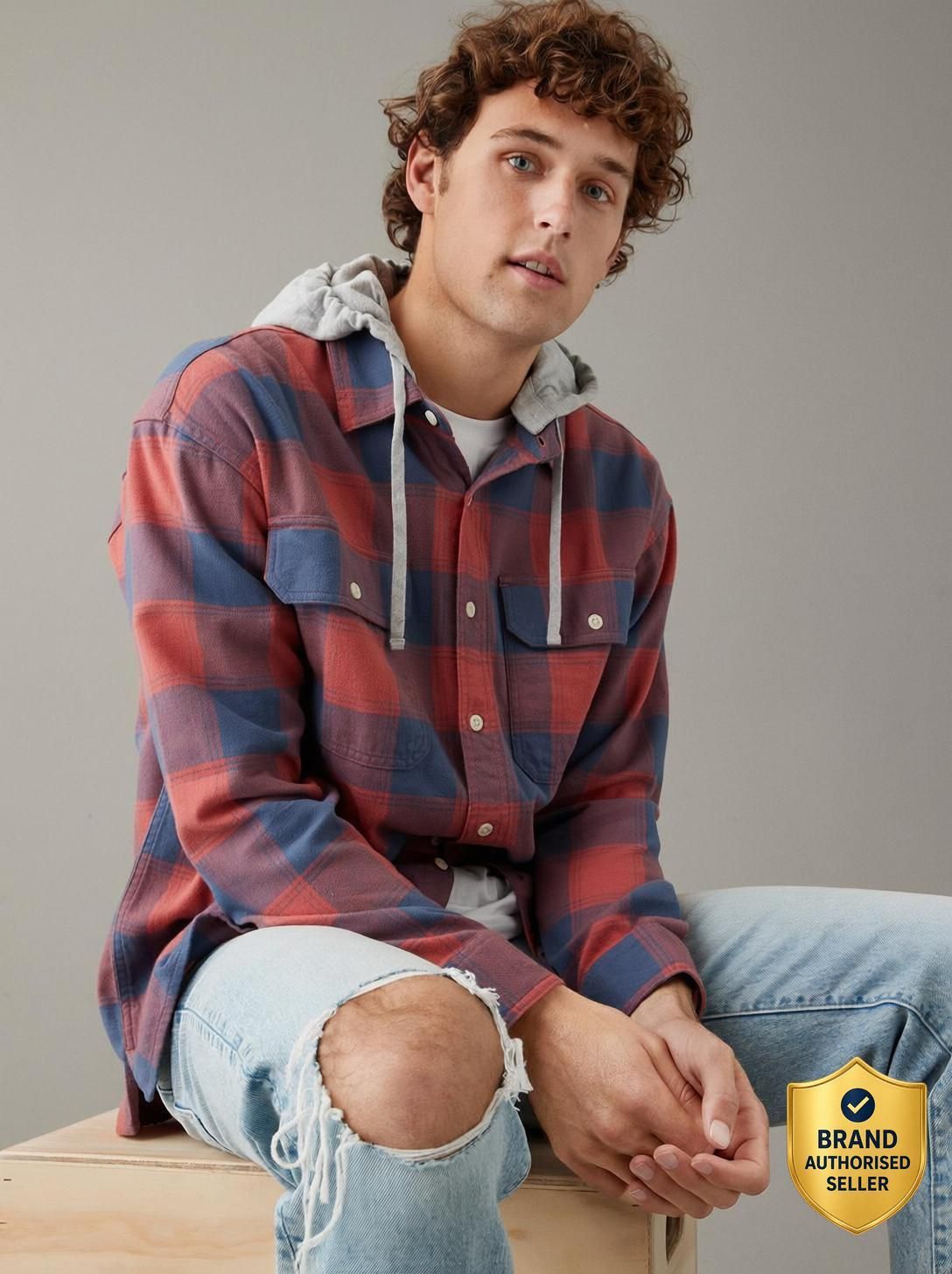 Men Regular Fit Checkered Hood Collar Casual Shirt-image-9