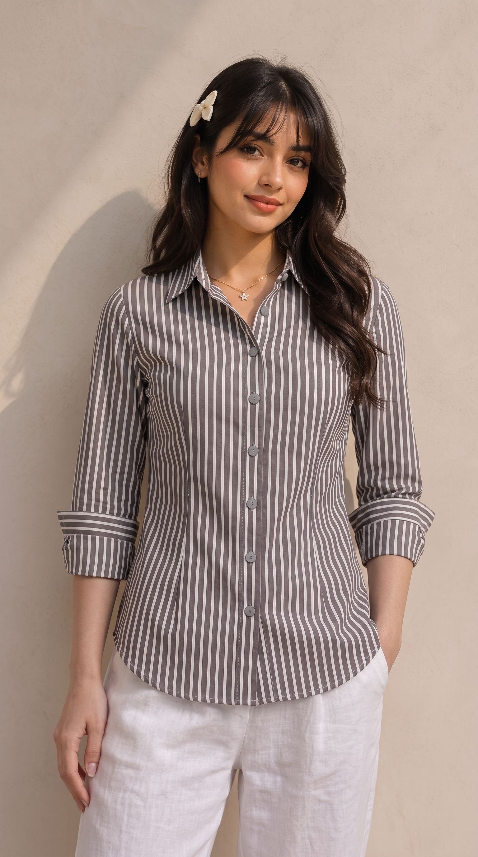 just shop Women Slim Fit Striped Spread Collar Casual Shirt-picture-12