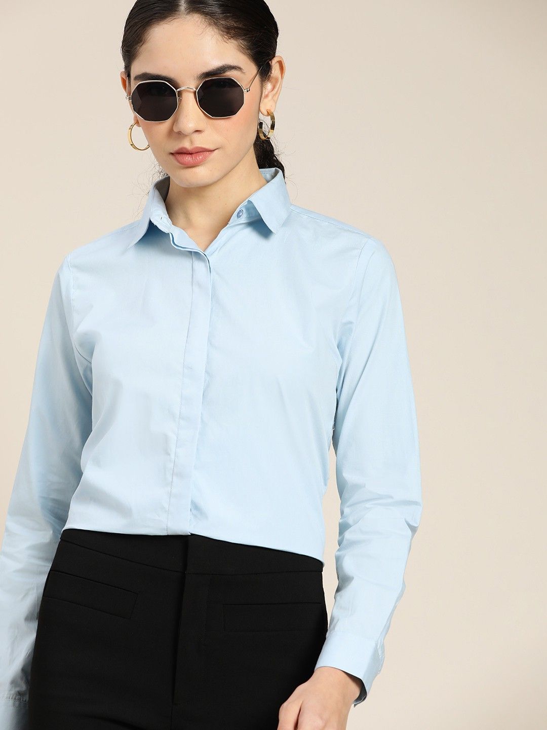 Women Regular Fit Solid Spread Collar Formal Shirt-image-7