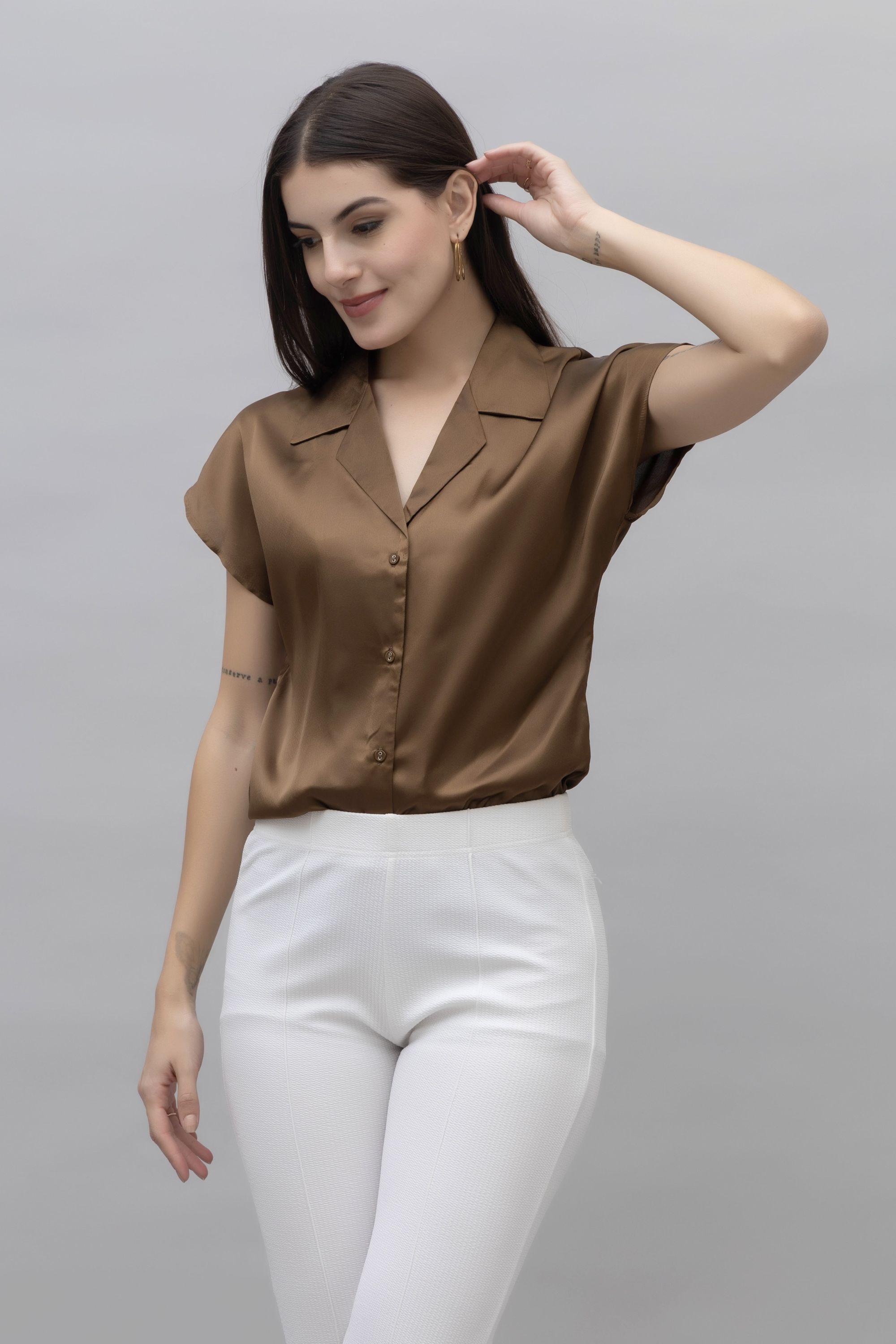 Women Regular Fit Solid Spread Collar Casual Shirt-image-12