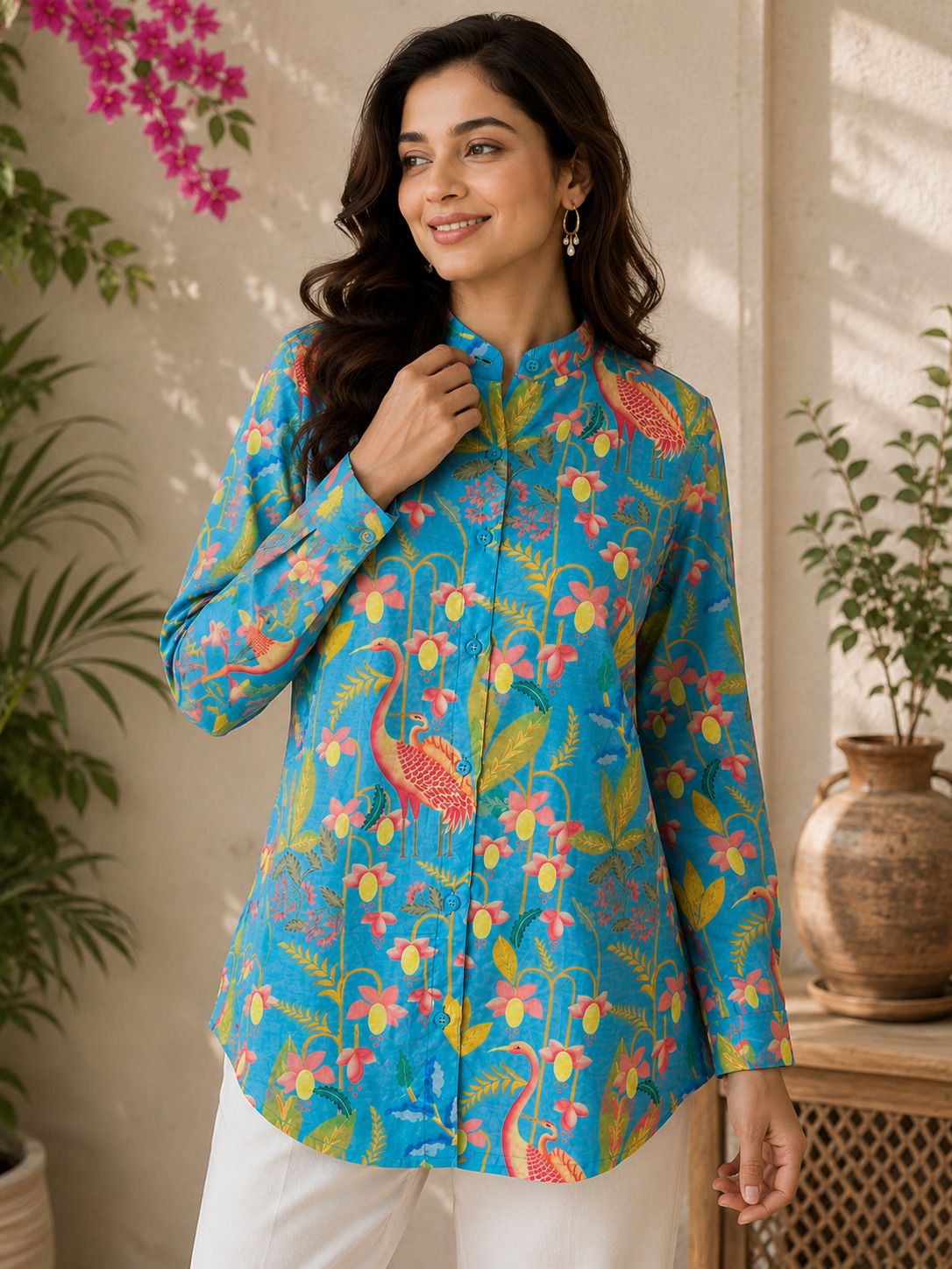 a man's impero Women Regular Fit Printed Mandarin Collar Casual Shirt-picture-14