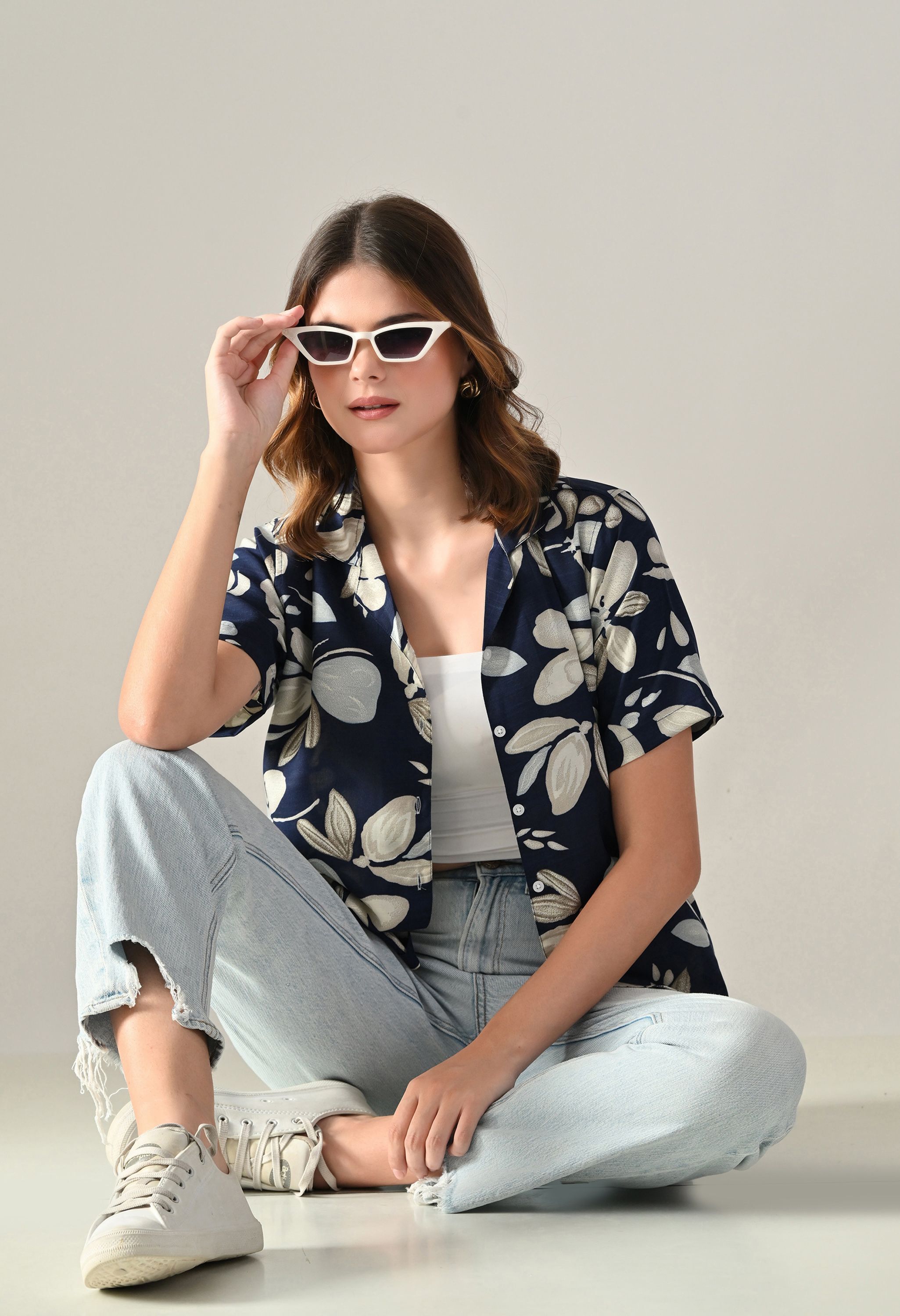 Women Regular Fit Floral Print Lapel Collar Casual Shirt-image-47