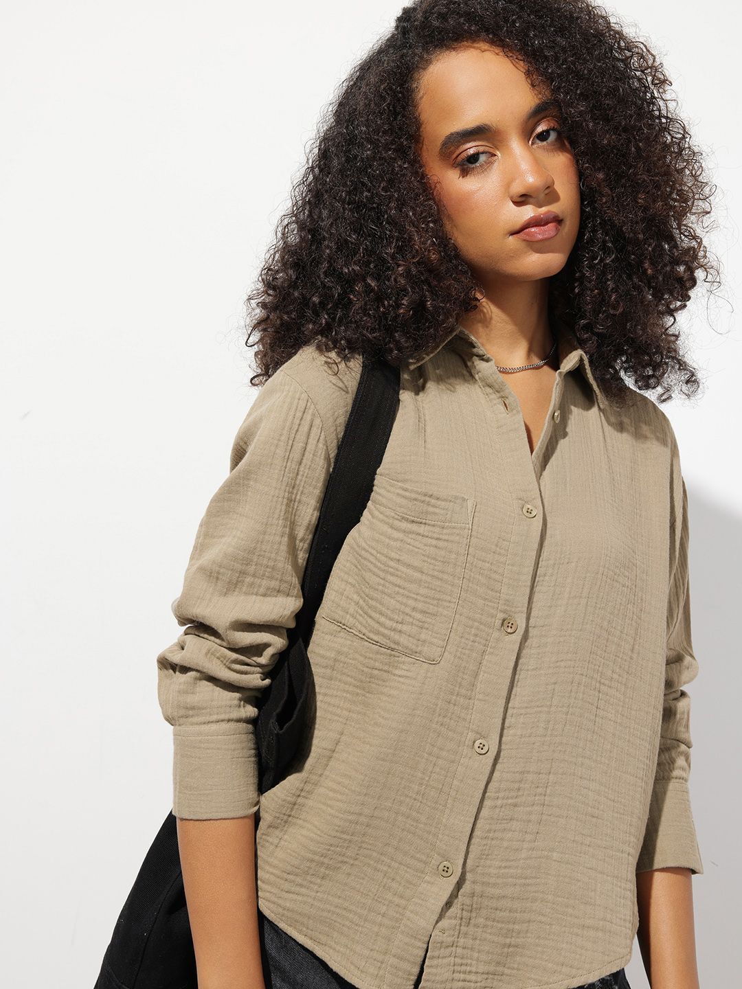 roadster Women Oversized Fit Self Design Casual Shirt-picture-22