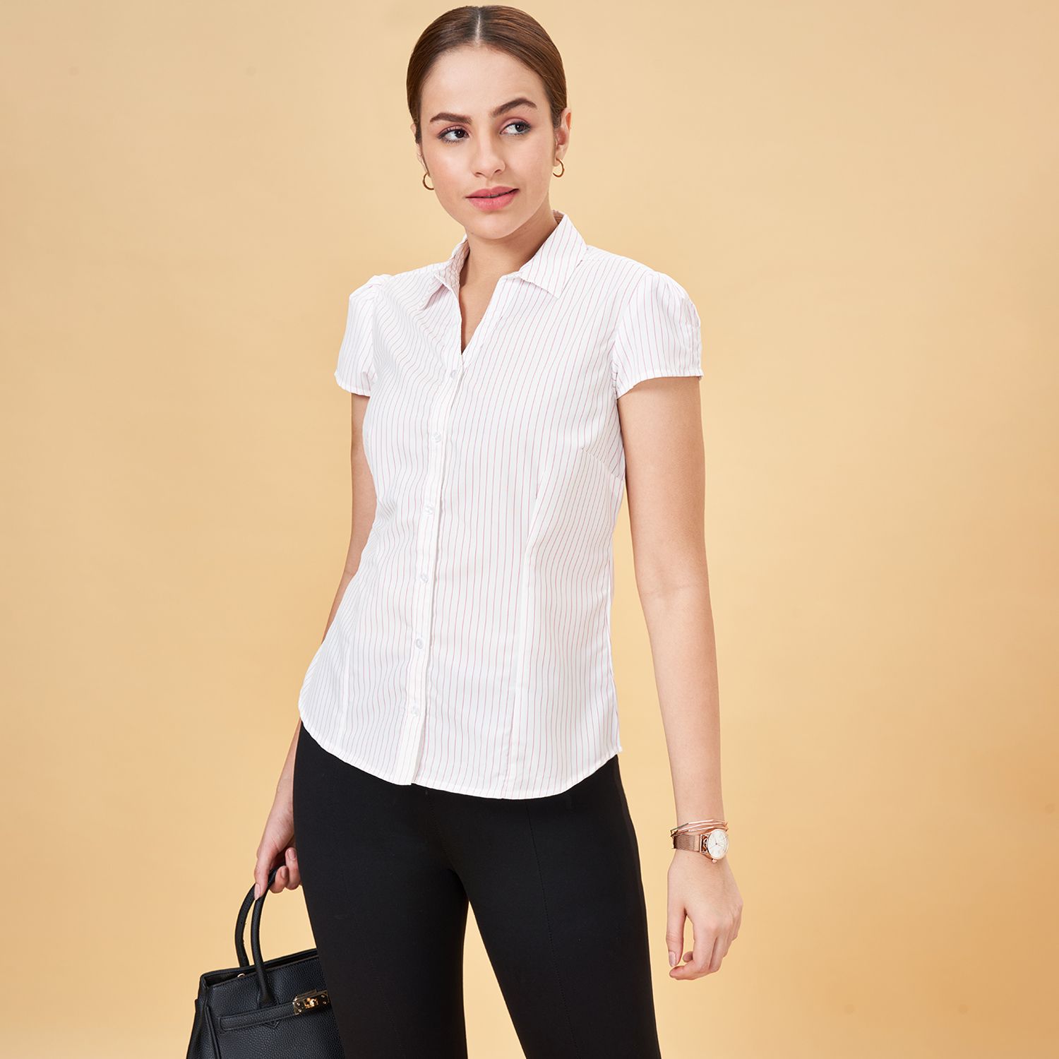 annabelle by pantaloons Women Regular Fit Striped Spread Collar Casual Shirt-picture-32